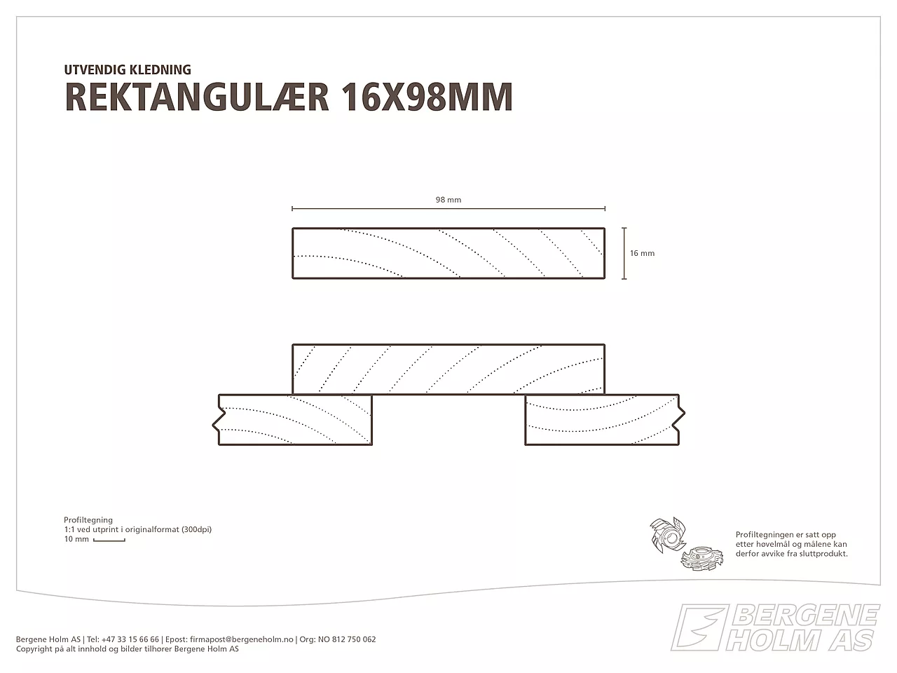 Kledning rektangulær ubehandlet 16x98 mm gran klasse 1