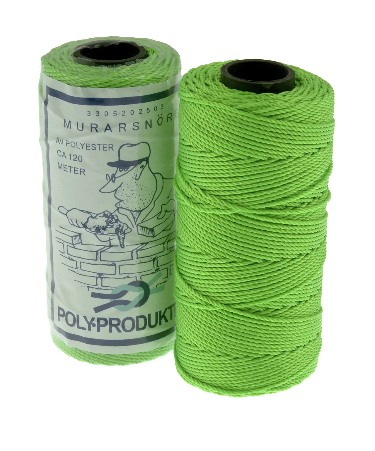 Murersnor neongrønn polyester 120m tvinnet polyester 1,5mm