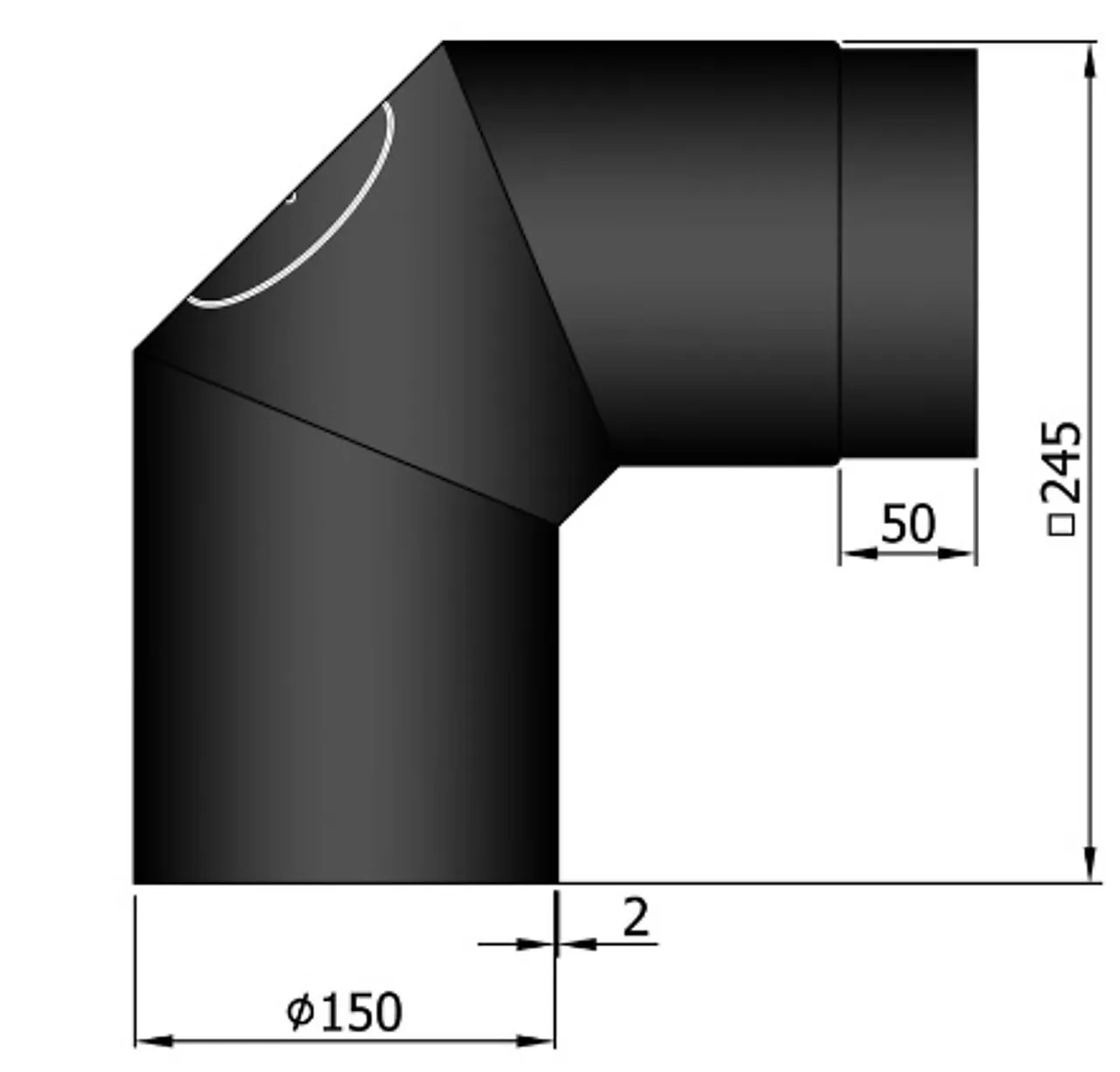 Røykrør vinkel ø150mm 2x45° sort m/luke null - null - 3 - Miniatyr