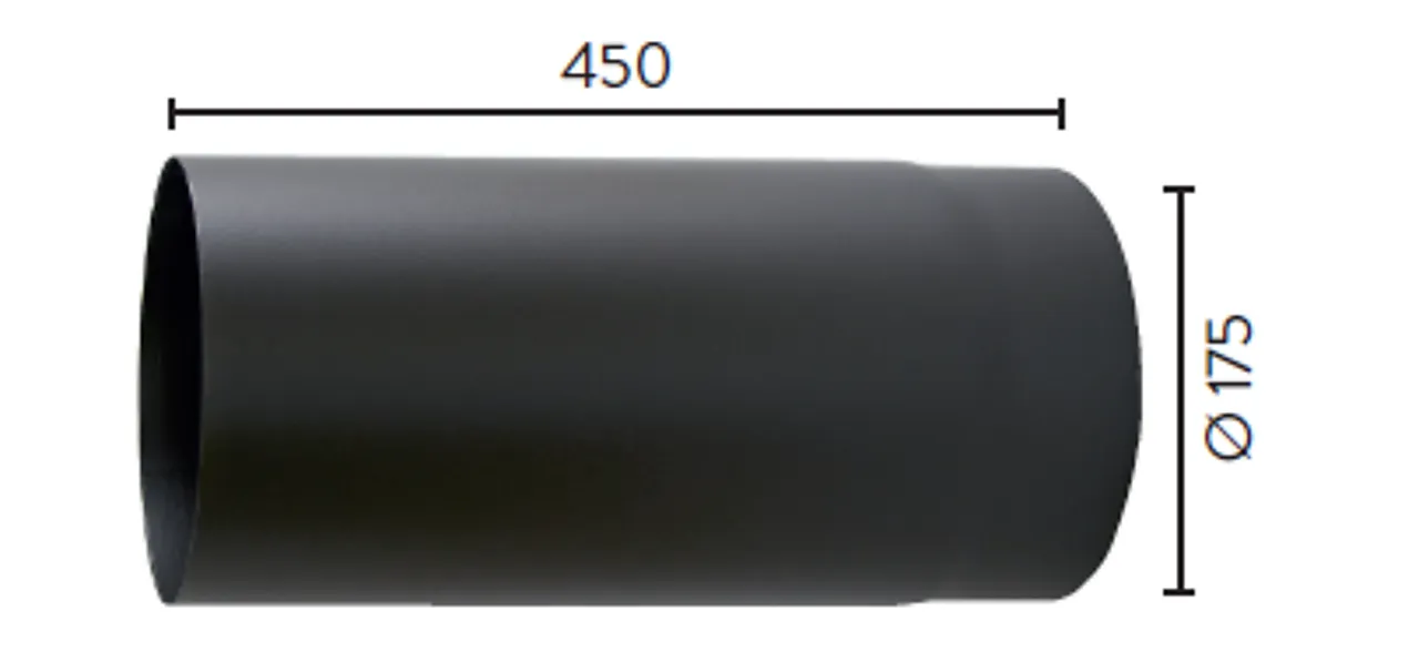 Røykrør ø175 l450 rett mbe matt sort emalje 2,3mm