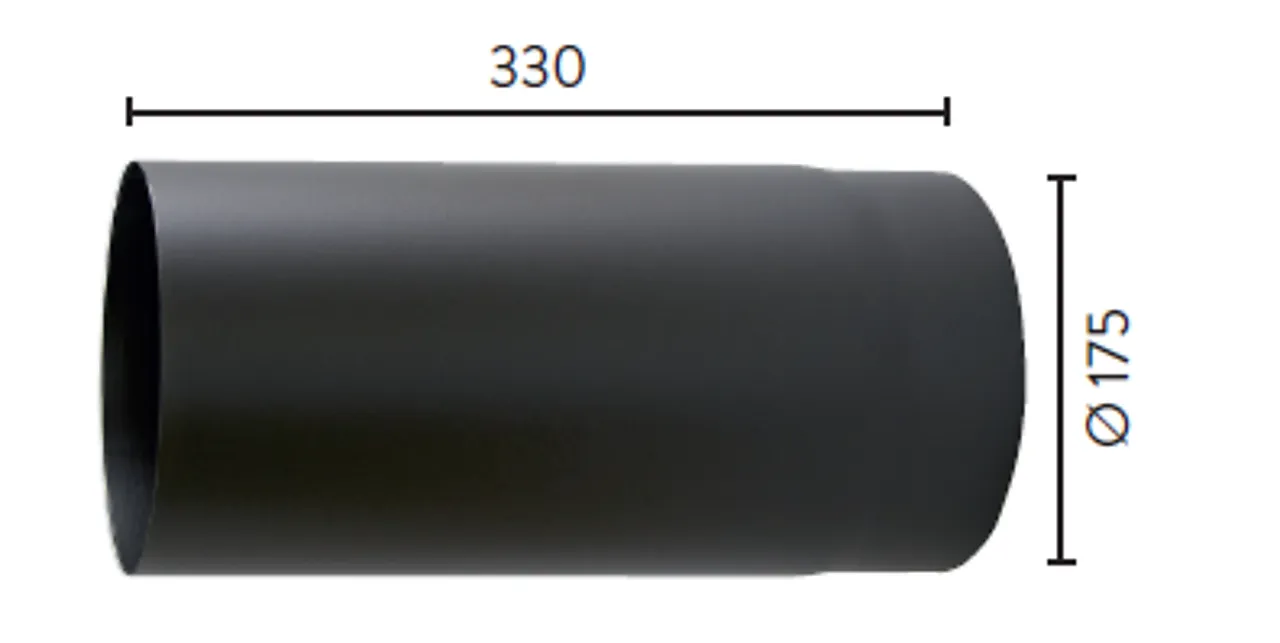 Røykrør ø175 l330 rett mbe matt sort emalje 2,3mm