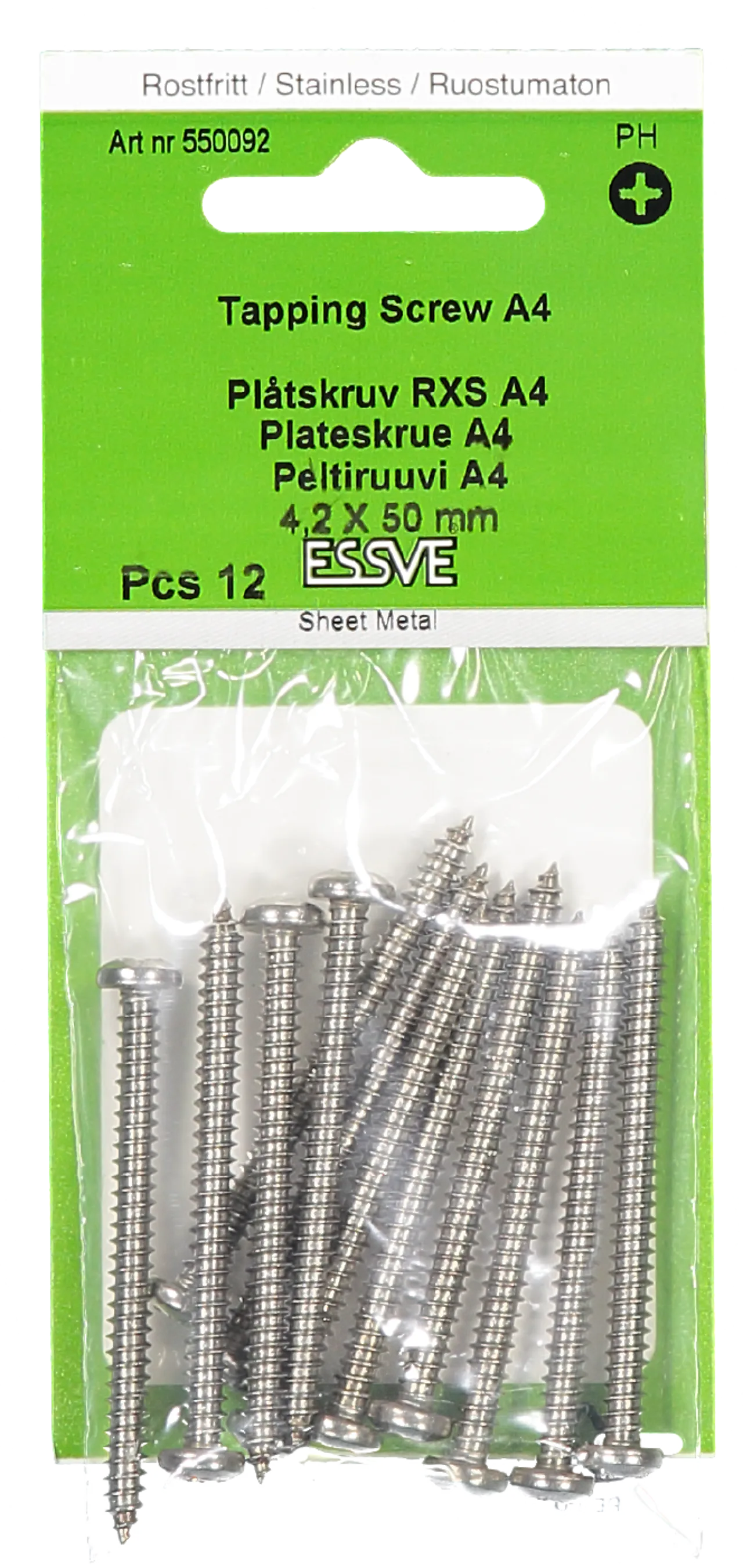 Plateskrue ph 4,2x50 a4 a-12syrefast panhode pz2 tre/stål