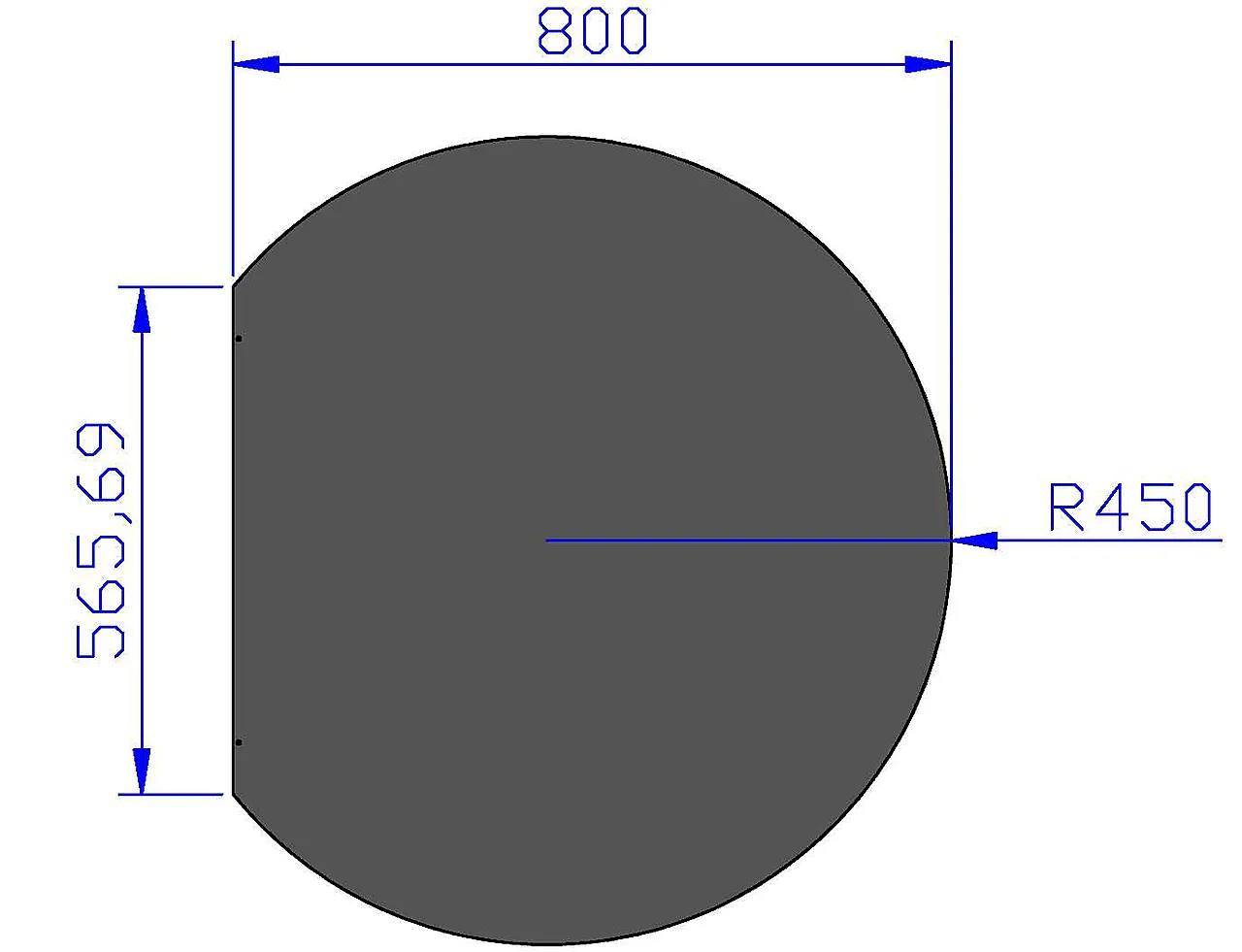 Gulvplate stål sort 900 x 800 mm radie på sirkel