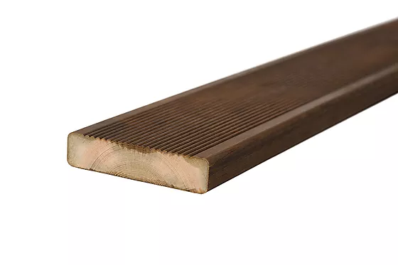 Terrassebord royalimpregnert furu brun riller 28x120x3600 mm