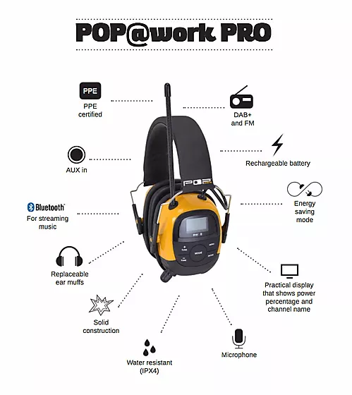 POPatWork PRO DAB+ Bluetooth hørselvern