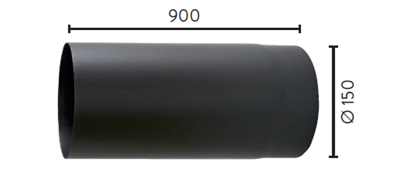 Røykrør rett sort Ø150 mm x 900 mm