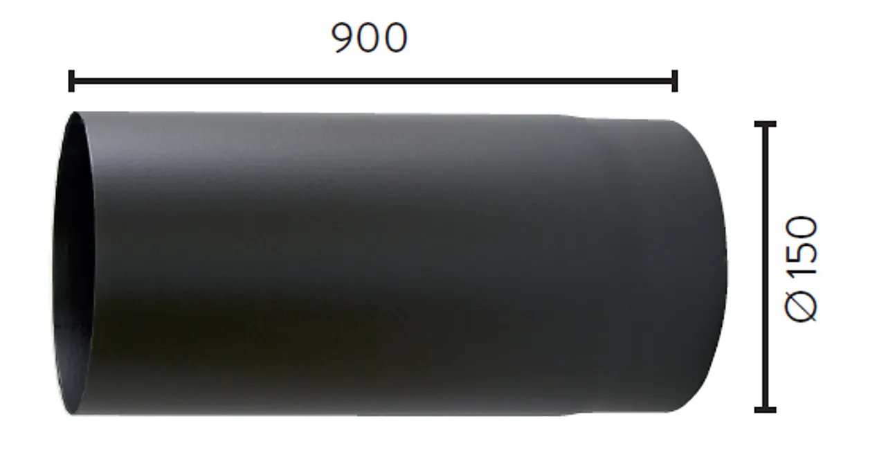 Røykrør ø150 l900 rett mb matt sort emalje 2,3mm