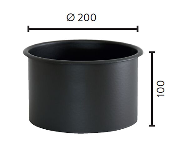 Foringsstuss Ø200 L=100 mm matt sort