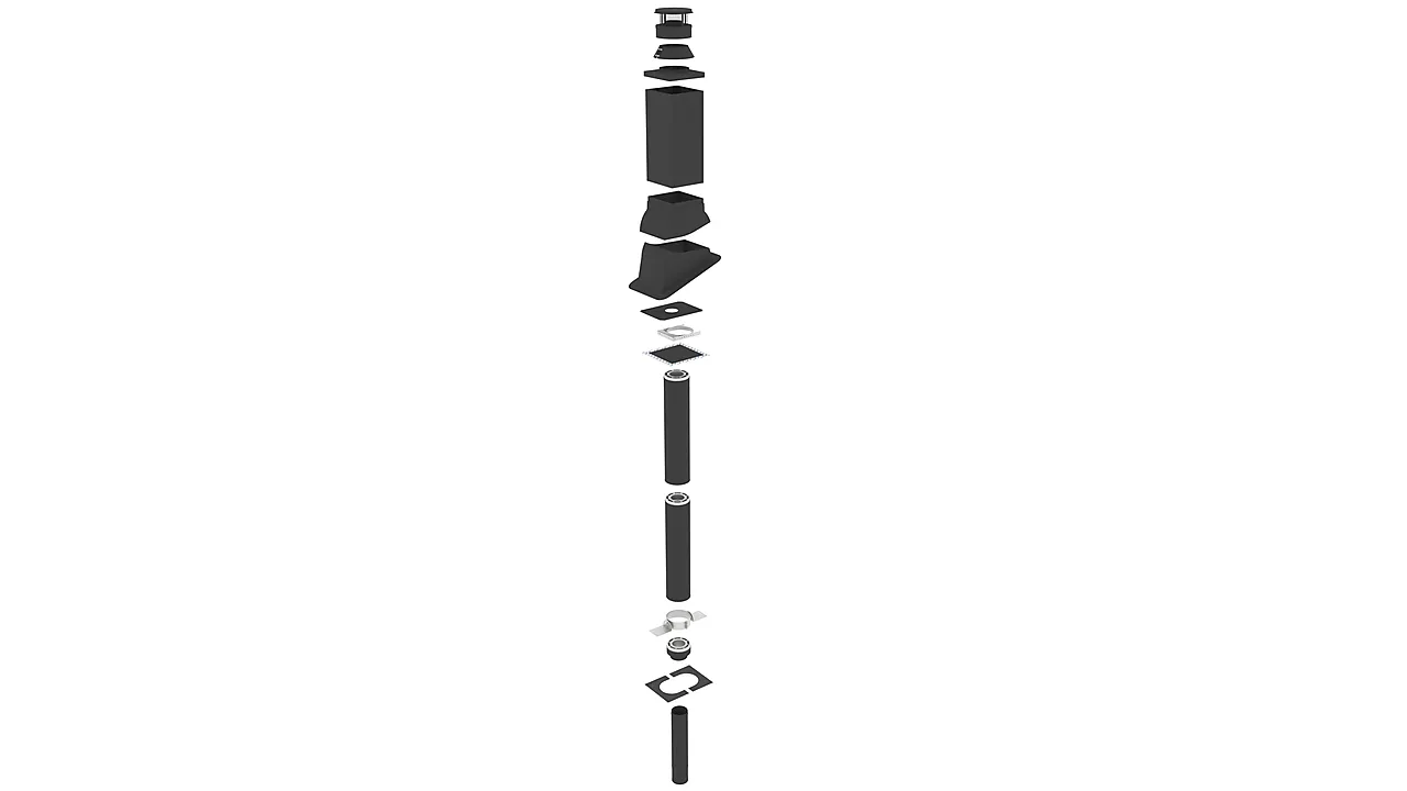 Stålpipe firkant for takstein/shingel/papp Ø150 3,5 meter