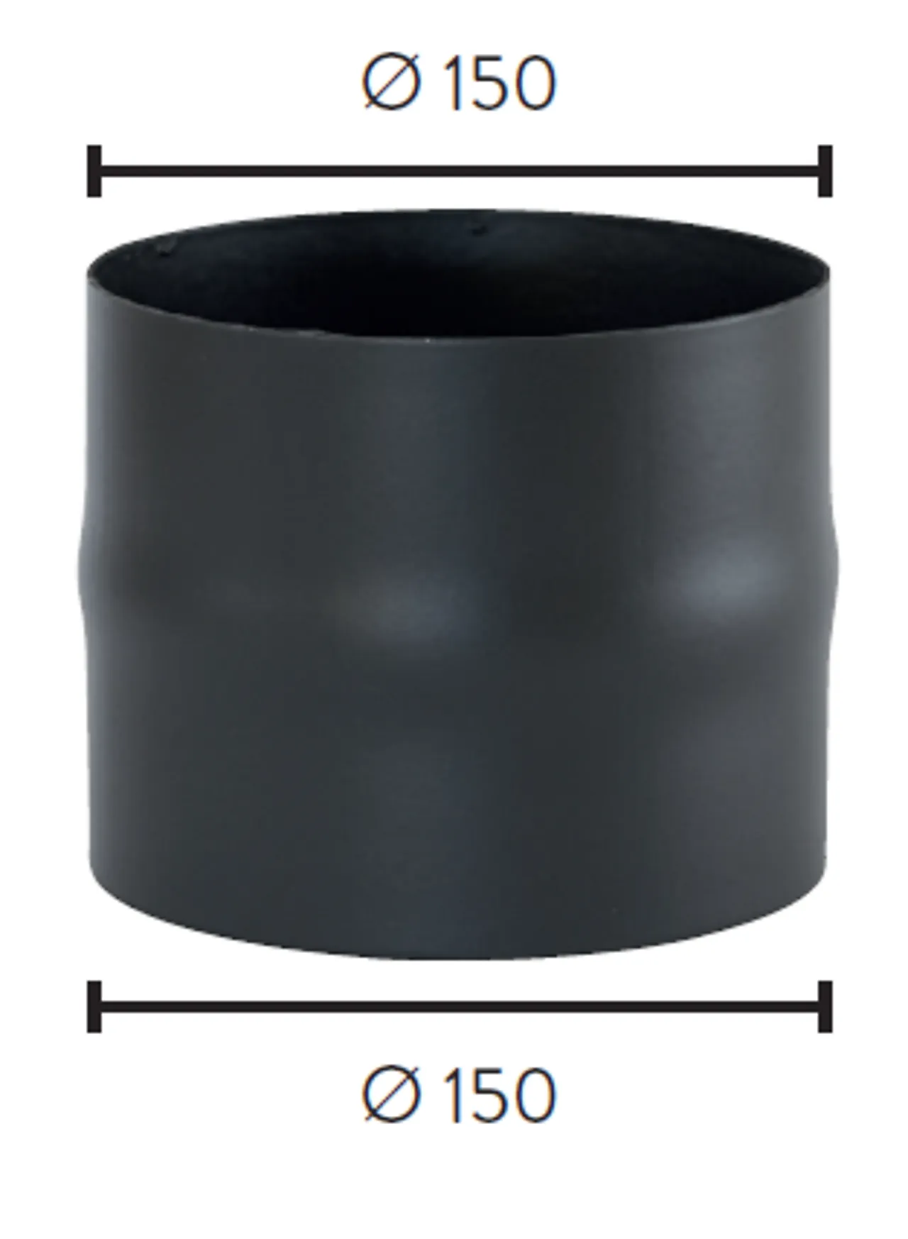 Røykrør ø150-ø150 skjøtestykke bp sort metallic silkematt lakk 2,0mm