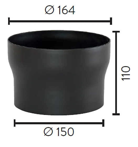 Røykrør overgang 1,25 mm Ø150 - Ø164 mm sort
