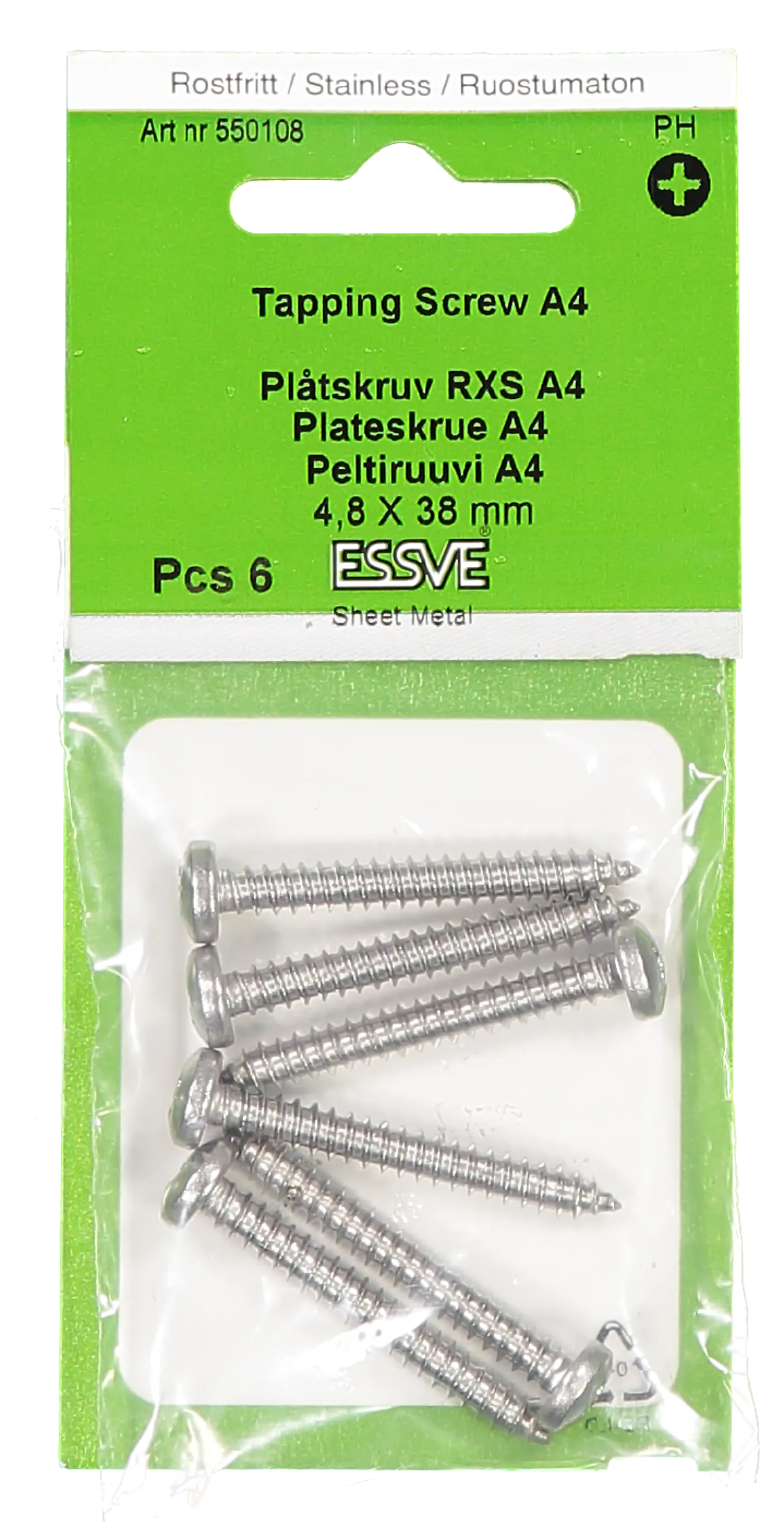 Plateskrue ph 4,8x38 a4 a-6syrefast panhode pz2 tre/stål null - null - 2 - Miniatyr