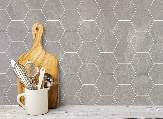 Kjøkkenplate flis skifer natur hexagon 2,2x1200x60 mm