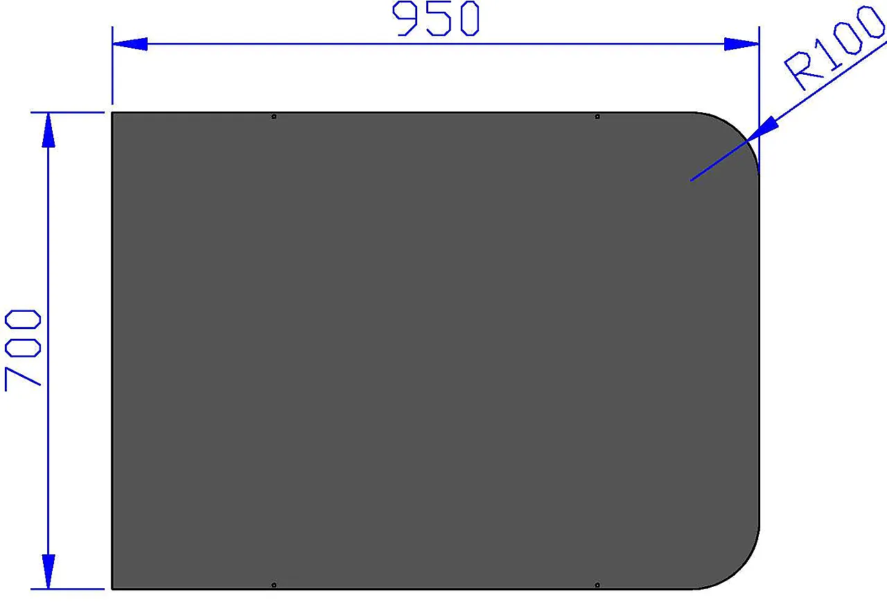 Gulvplate stål sort 700 x 950 mm radie på avrundede hjørner