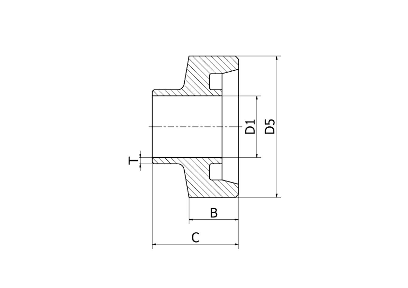 Union nippel 316L DN25 29,0x1,5 C=29 Lang, DIN 2
