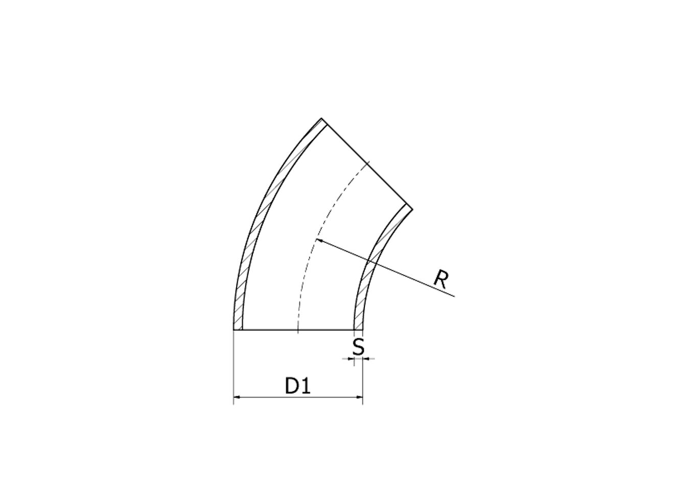 Bend sveiste 45° 316L/1.4404, 29.0X1.5 R= 50.0 Kort, DIN 2