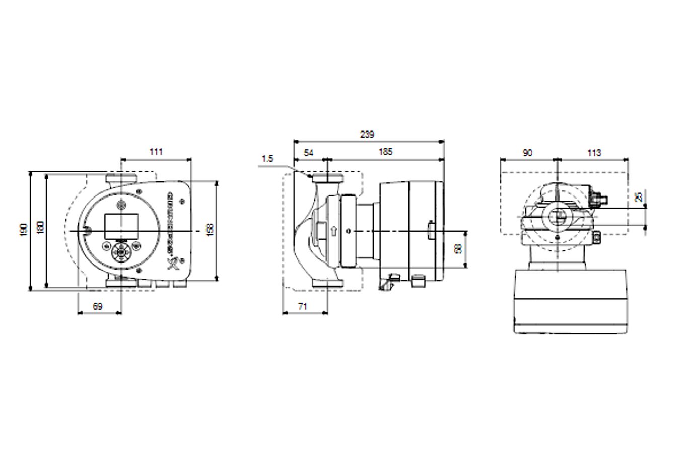 Grundfos Sirkulasjonspumpe Magna3  25-40 180 1