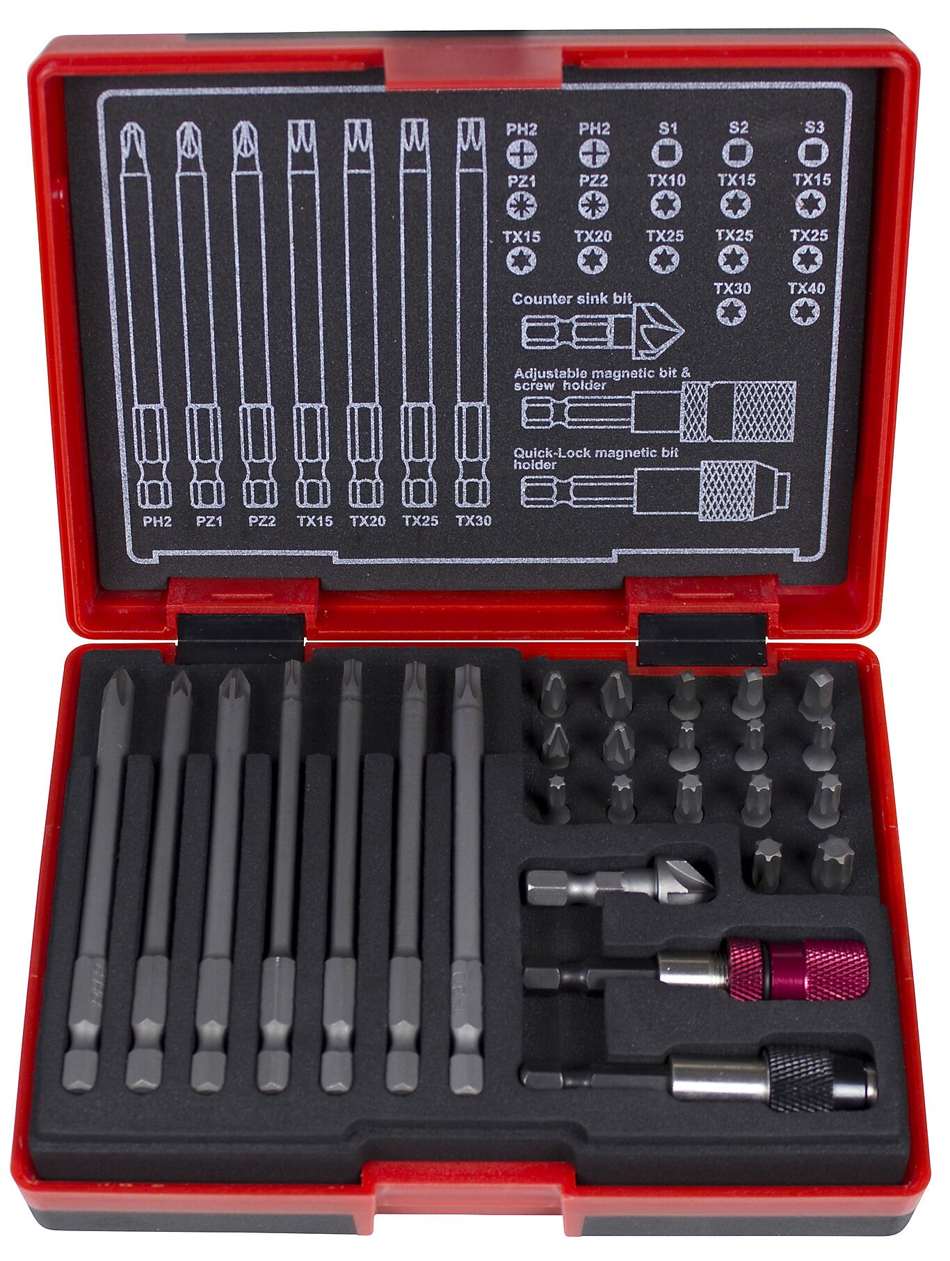 Wareco Bitssett T-B027, 27 deler korte + lange bits 1