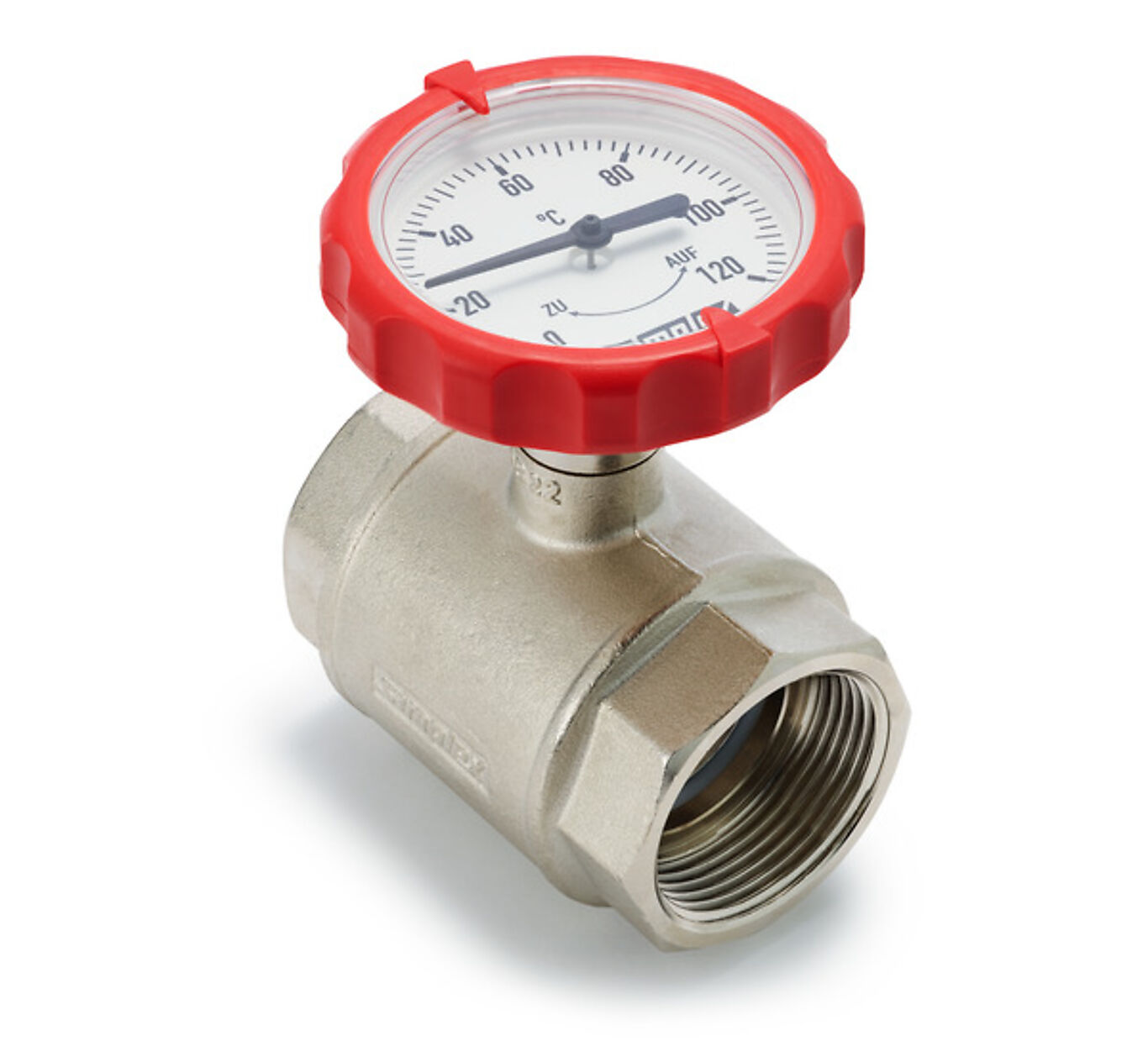 Flamco Kuleventil CW617N m/termometer, rødt ratt 1 1/4" 1