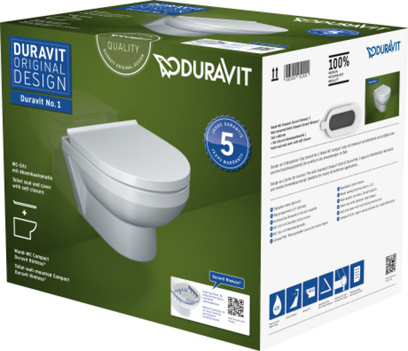 Duravit Duravit no.1 rimless pakke m/toalett og sete. 640x470x400 grab&go boks 2