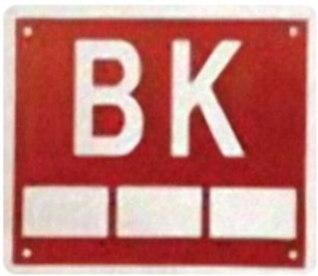 Brannkumskilt K-12  "BK" rød 1