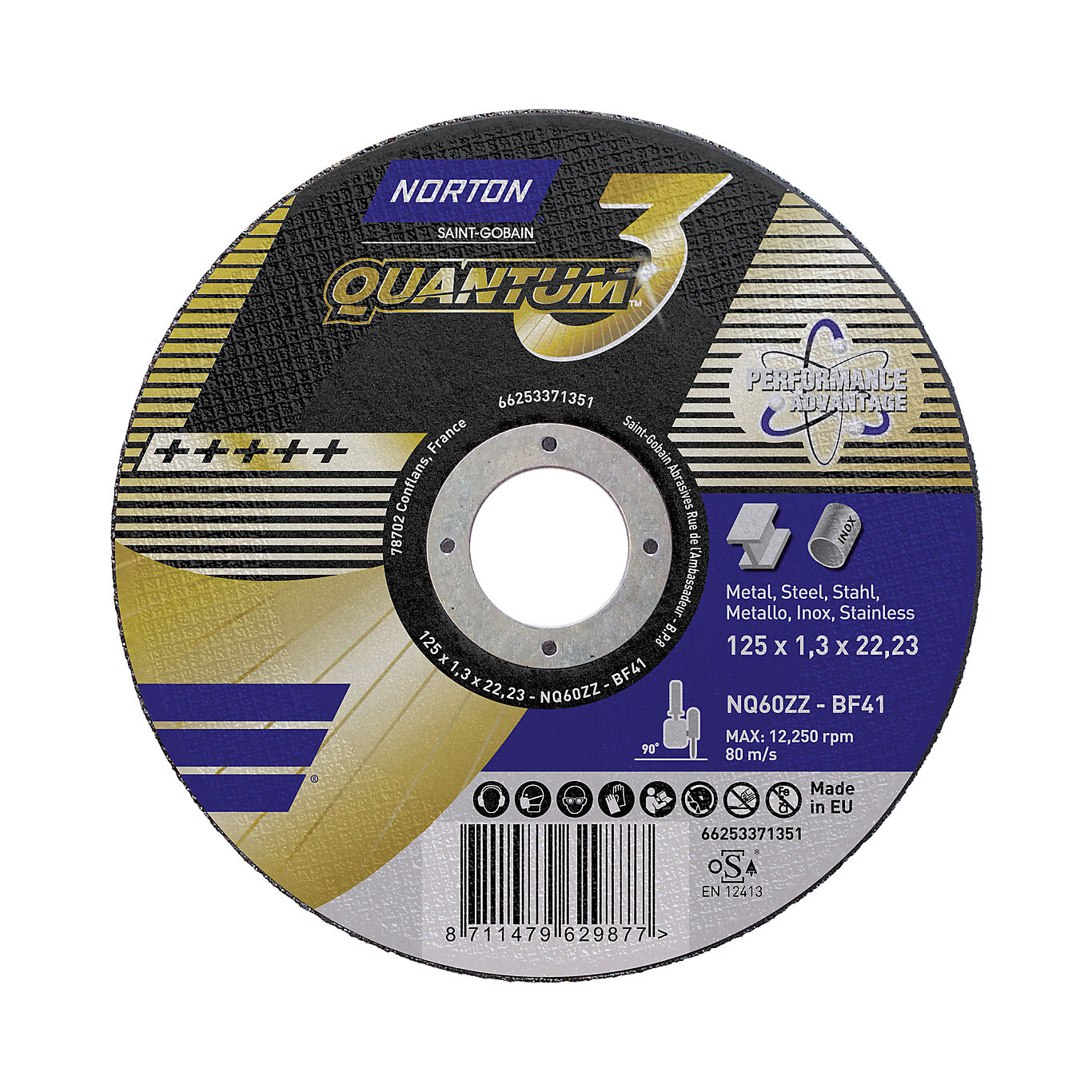 Norton Norton QUANTUM3 Kappeskive METALL SENTER22,23 K60 Ø125x1,3 1