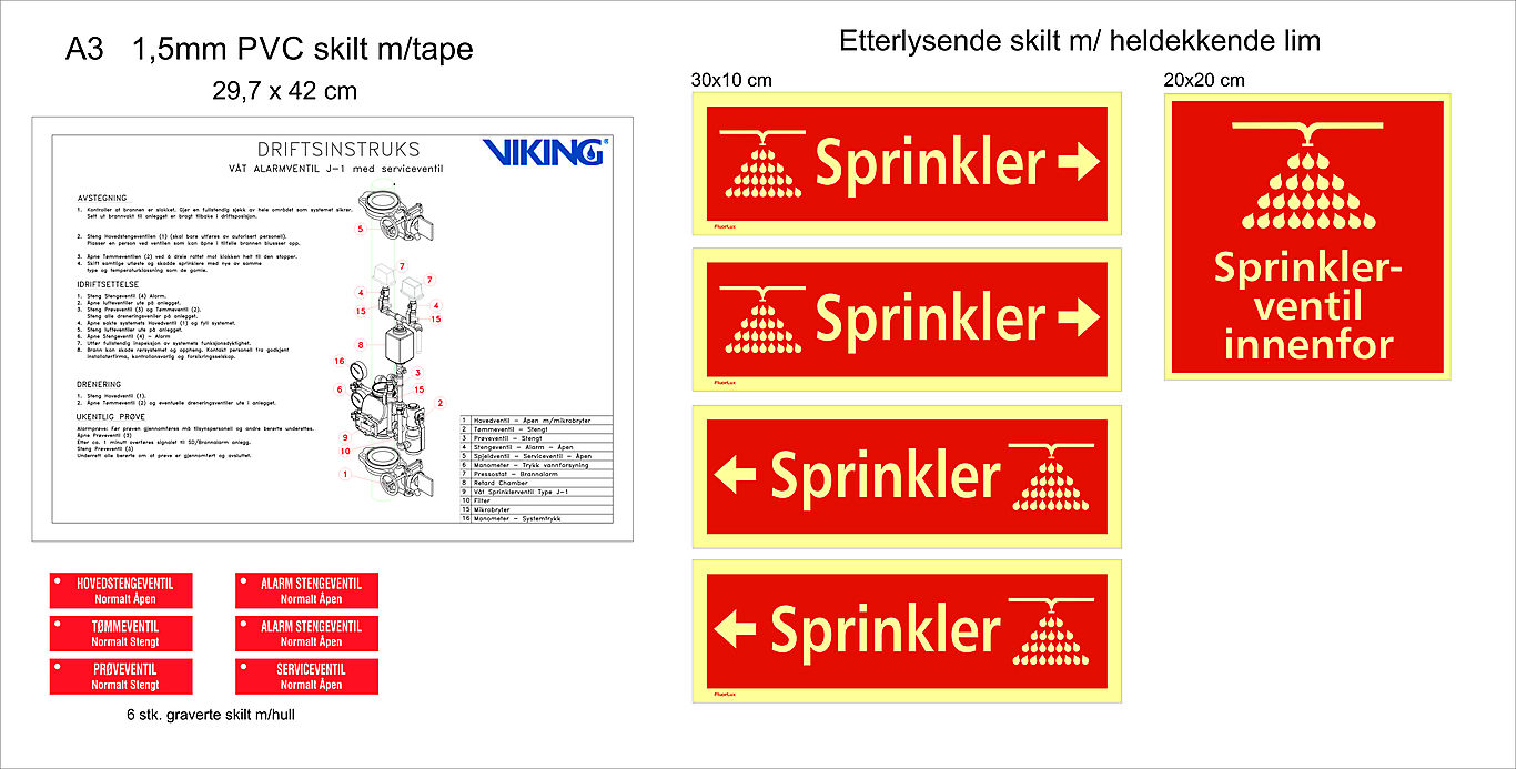 Skilt til merking sprinkler våtventil Viking 1