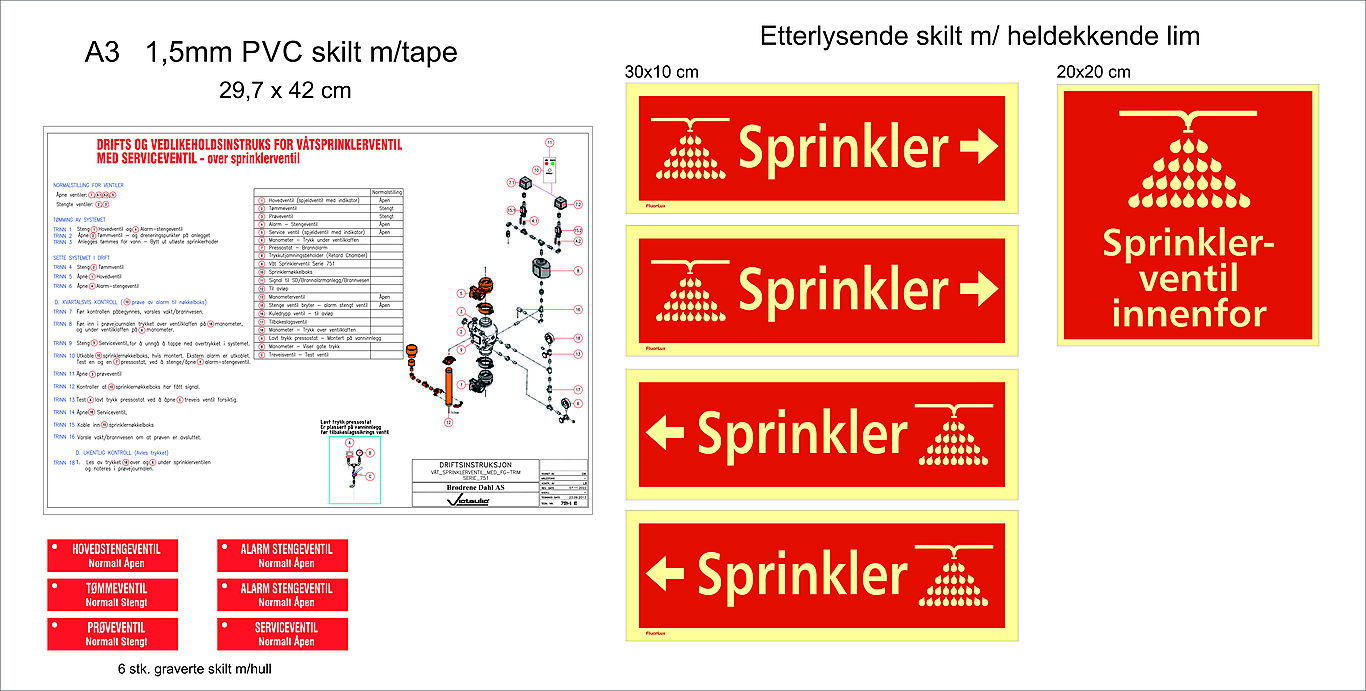 Skilt til merking sprinkler våtventil Victaulic