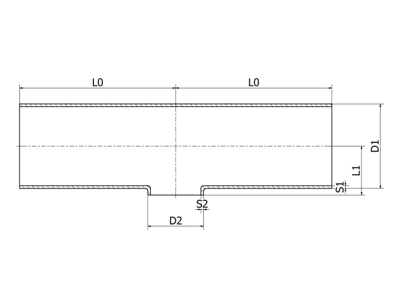 T-rør kort redusert 316L/1.4404 104,0x25,0X2,0X1,2 Lo=150 SMS 2