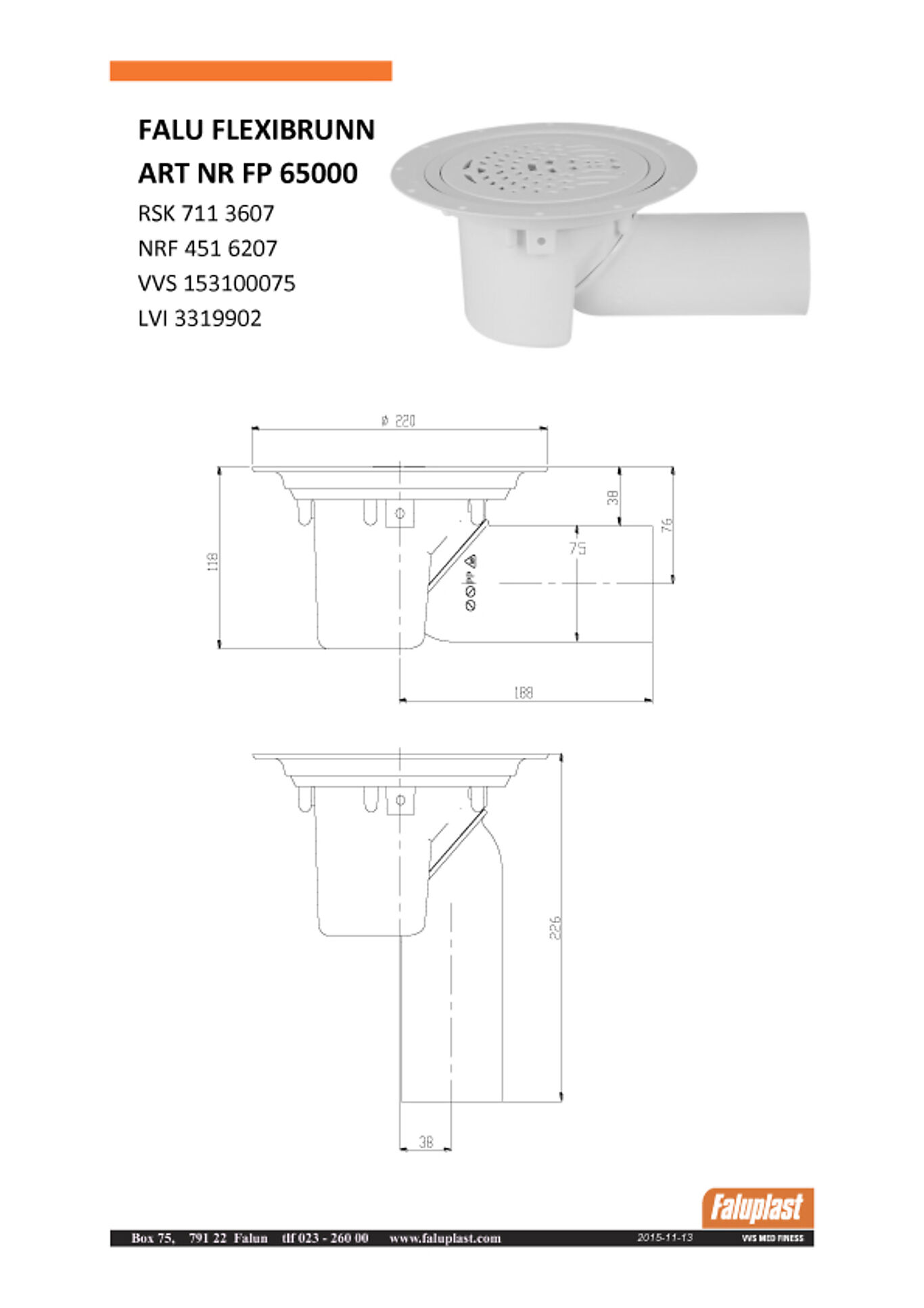 Faluplast Faluplast flexisluk 72 mm M/S-OG B-utløp 2