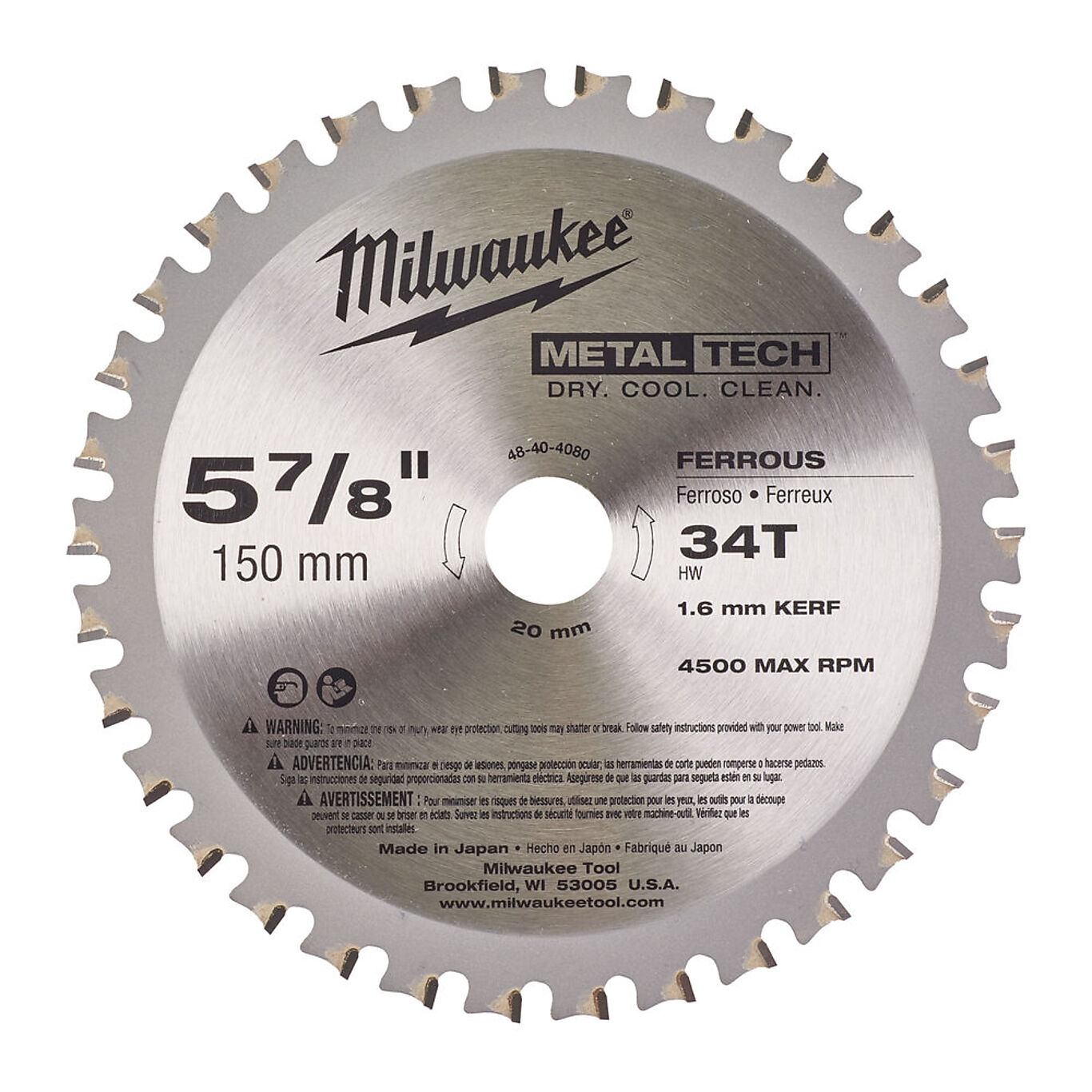 Milwaukee Milwaukee CARBIDE Sirkelsagblad METALL SENTER20 34T Ø150 1P 1