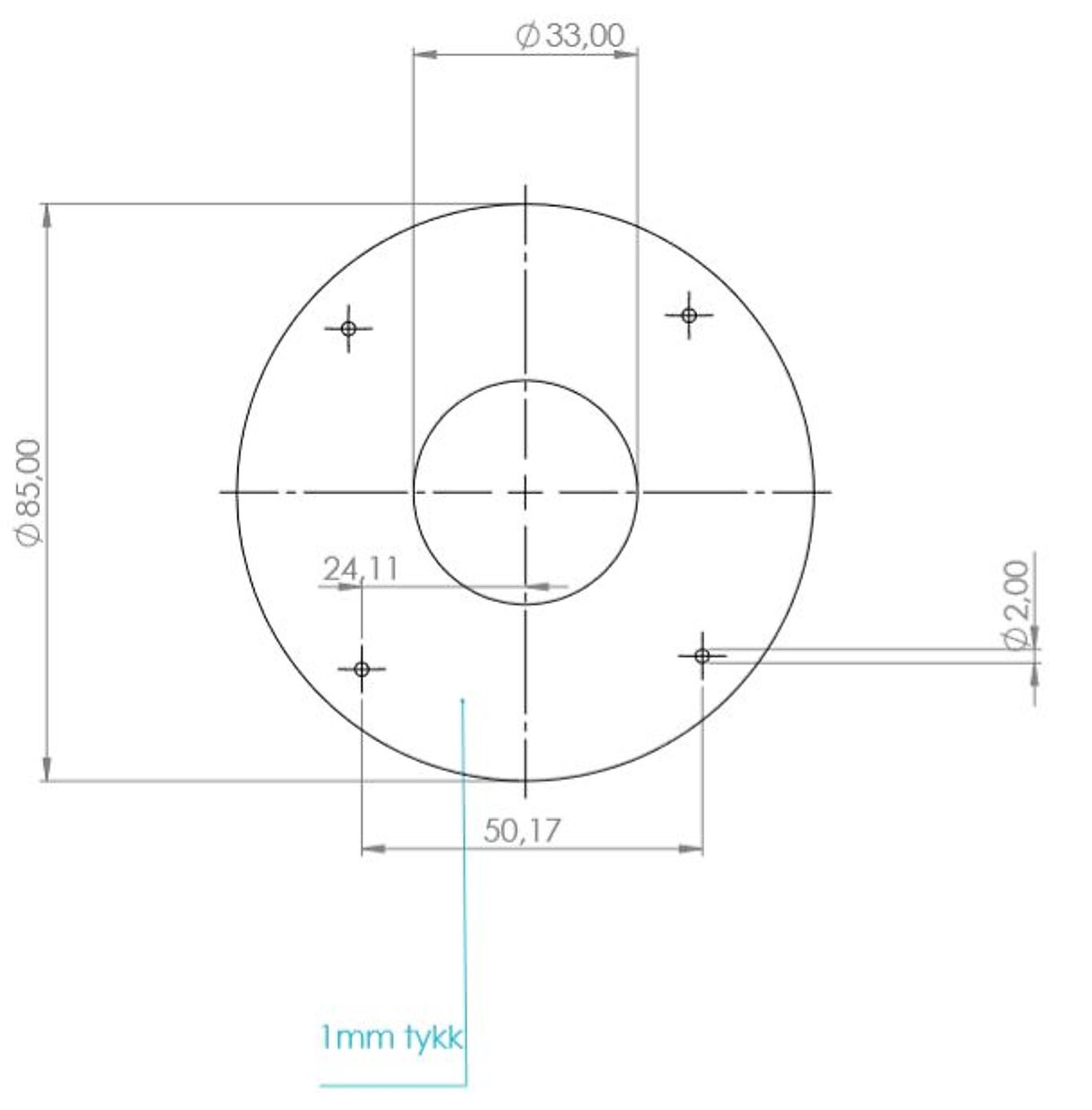 Rosett/skive for sprinklerkopp 85 x 33 x 2 mm