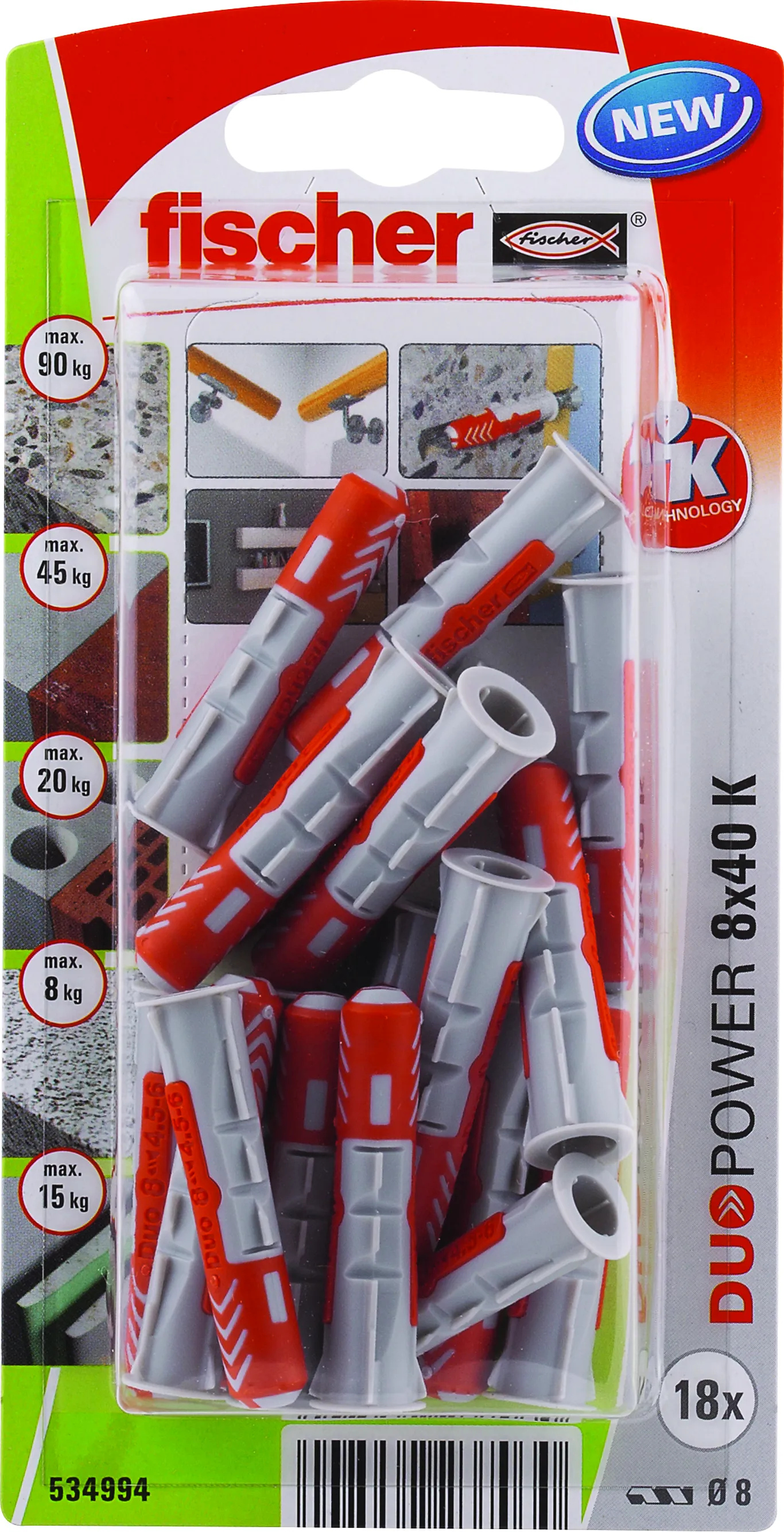 Fischer Universalplugg Duopower 8X40 mm pakke a 18 stk 1