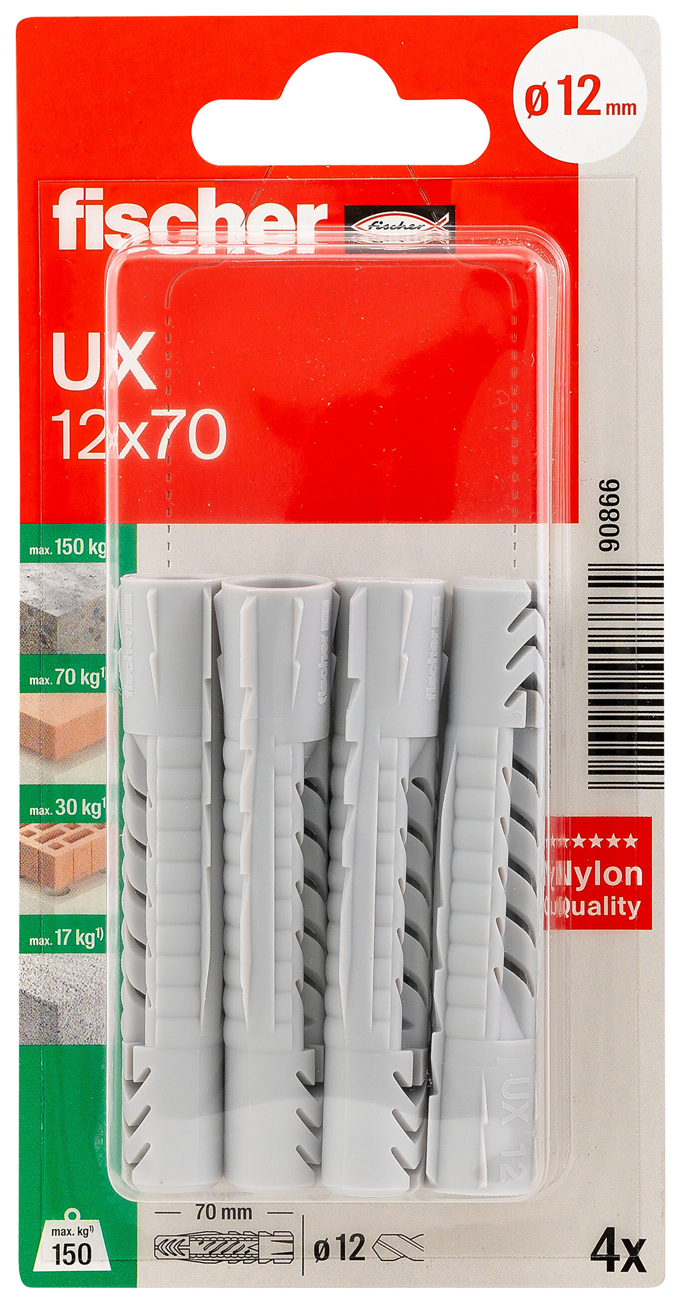 Fischer Nylonplugg blister UX 12, 4 stk 2