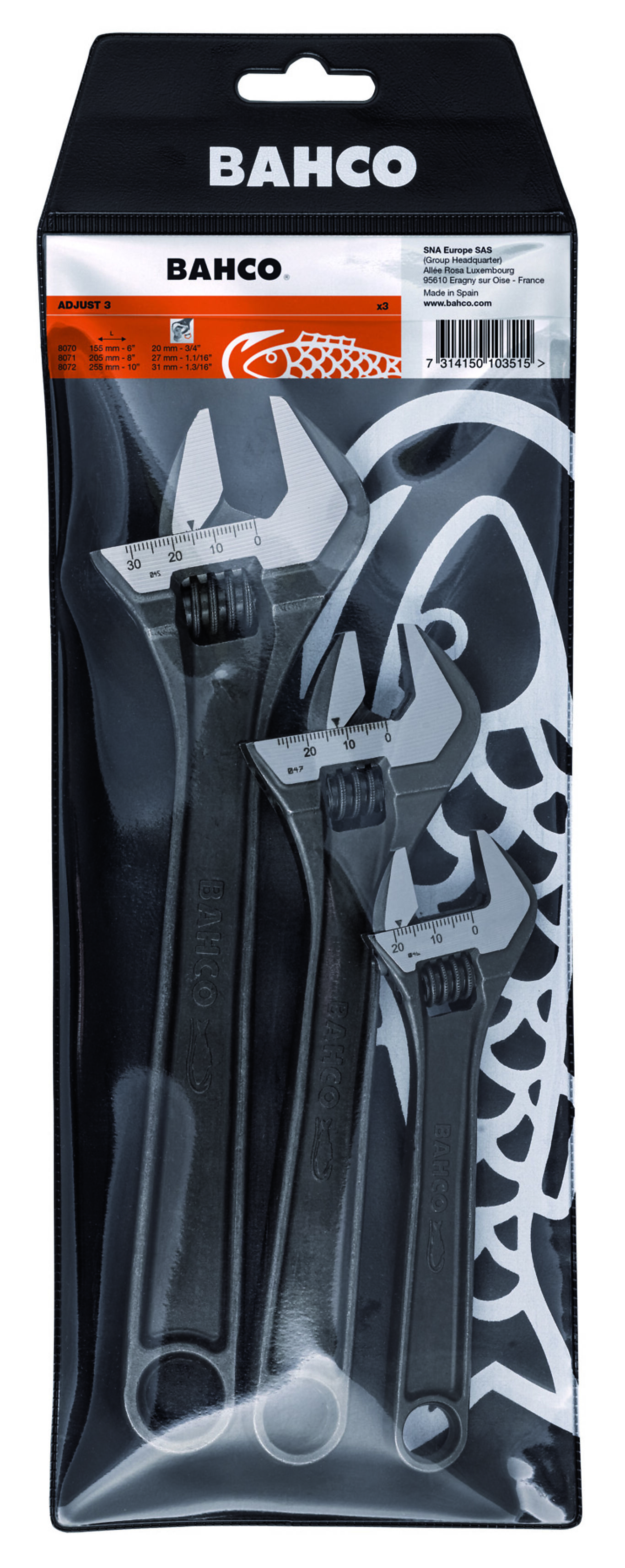 Bahco Skiftenøkkelsett  3 Stk 6",8", 10" 3