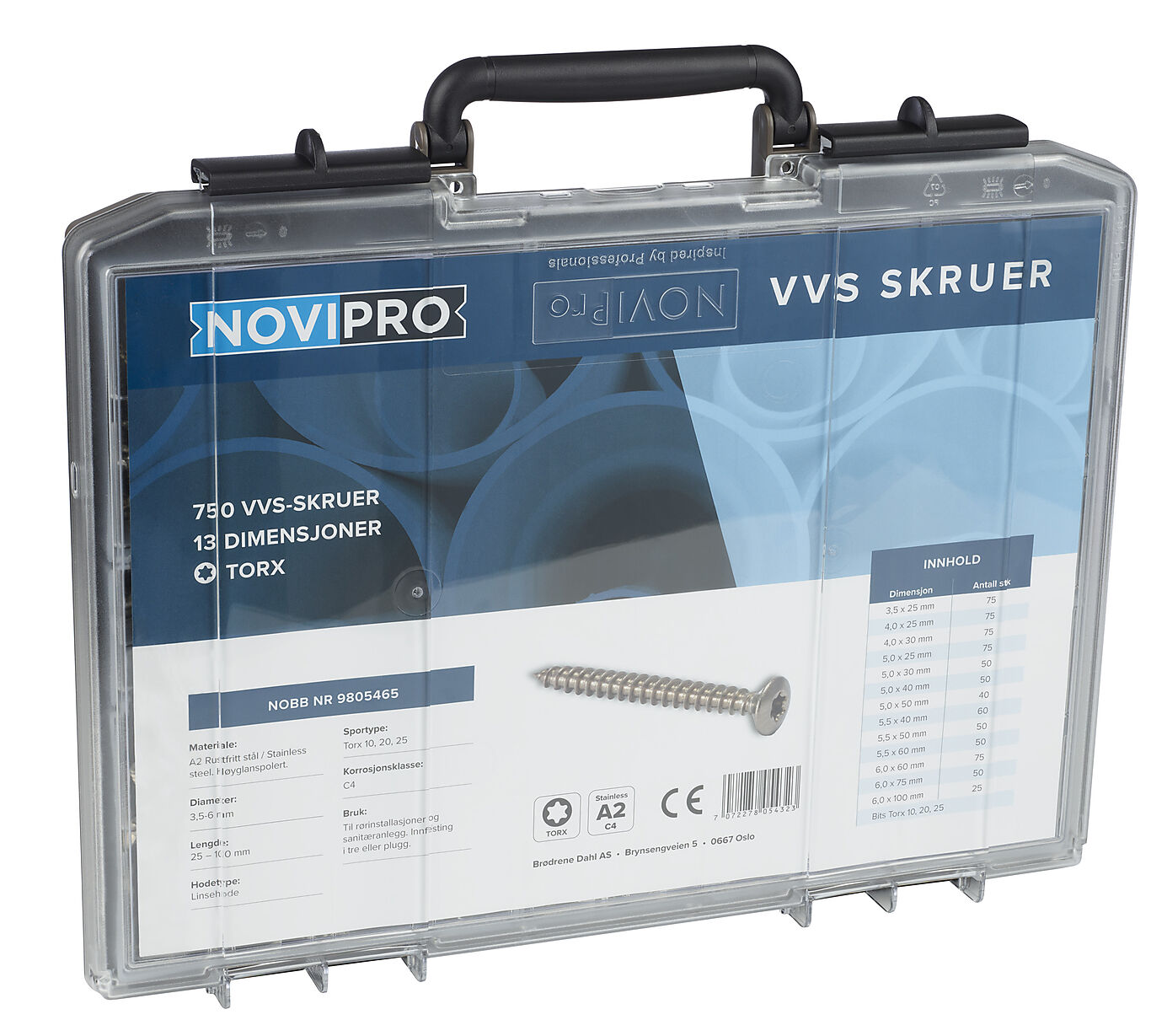 Novipro Skruekoffert VVS skrue A2 Torx 750 stk skruer 1