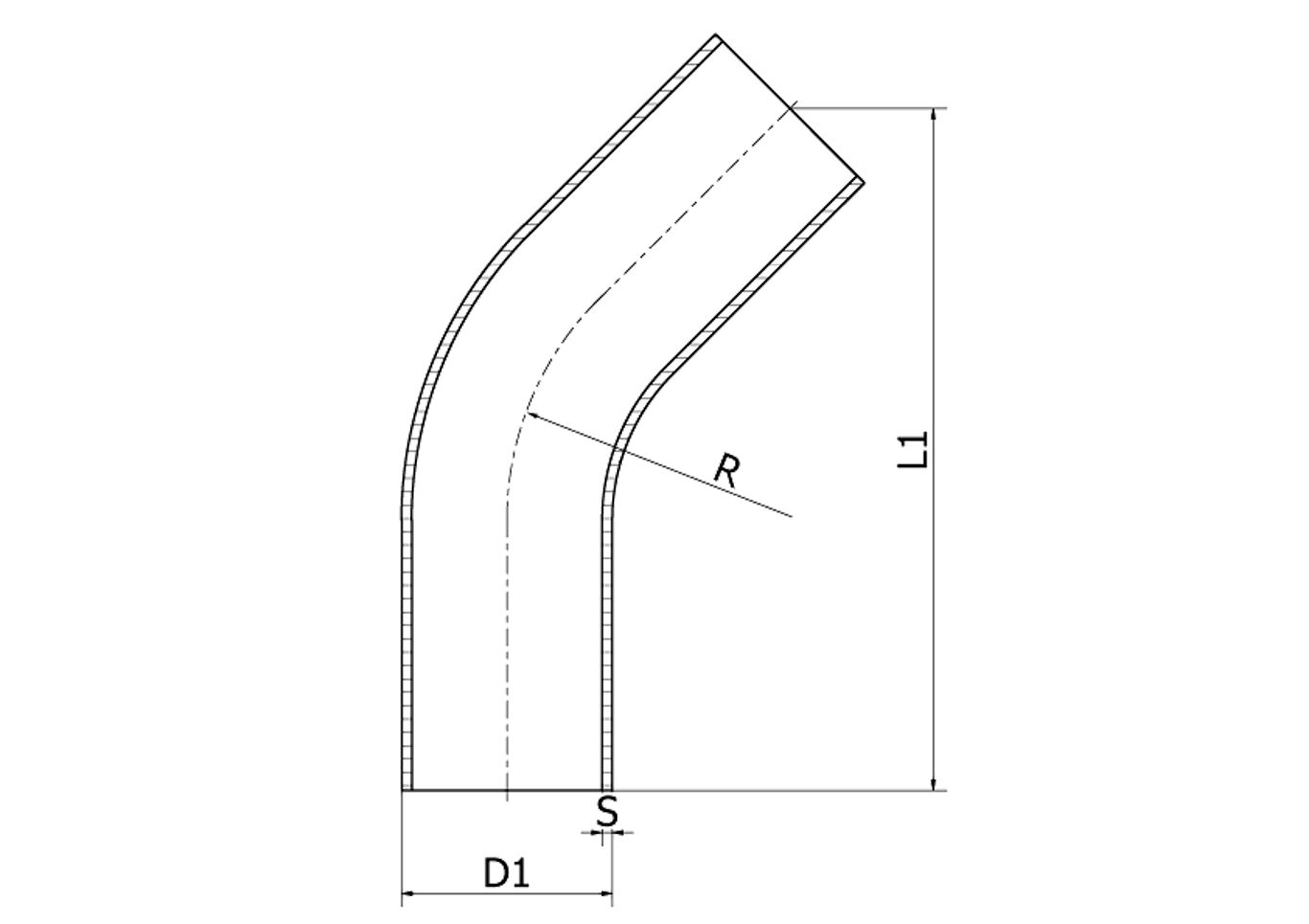 Bend sveiste 45° 316L/1.4404,25,0x1,2 R=37 Kort, SMS 2