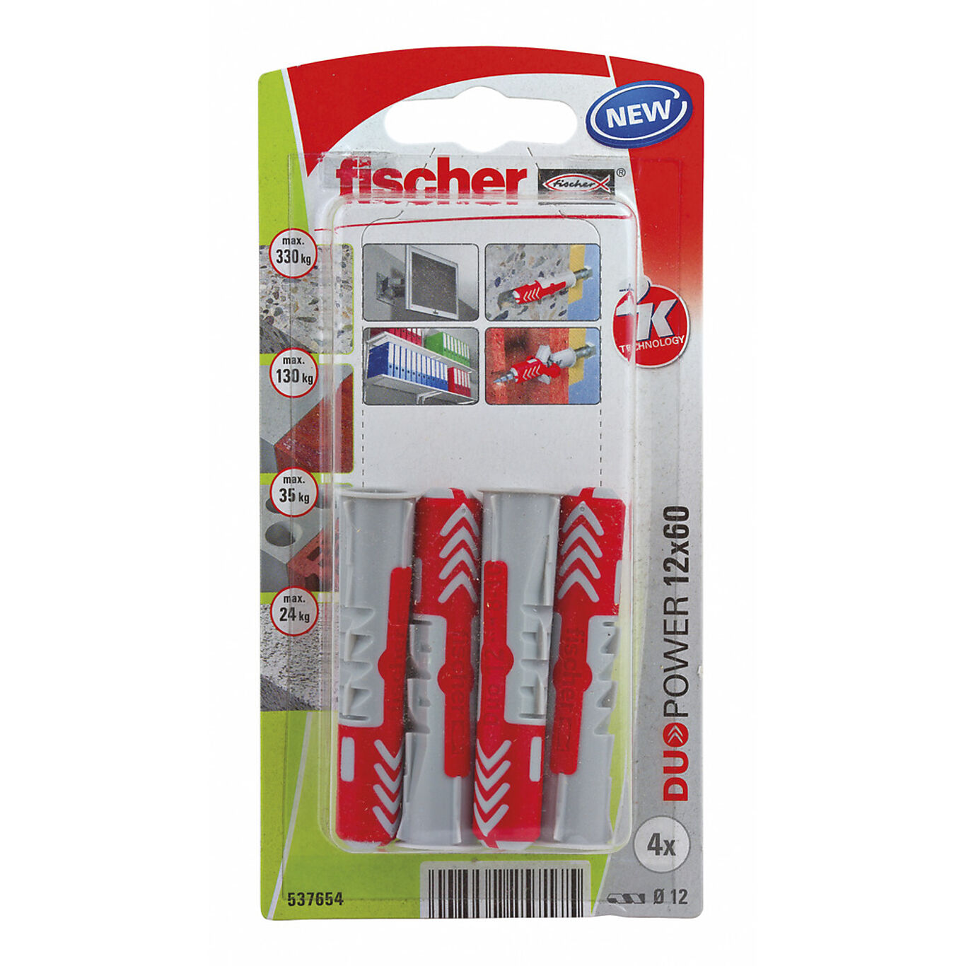 Fischer Universalplugg Duopower 12X60 mm pakke a 4 stk 2