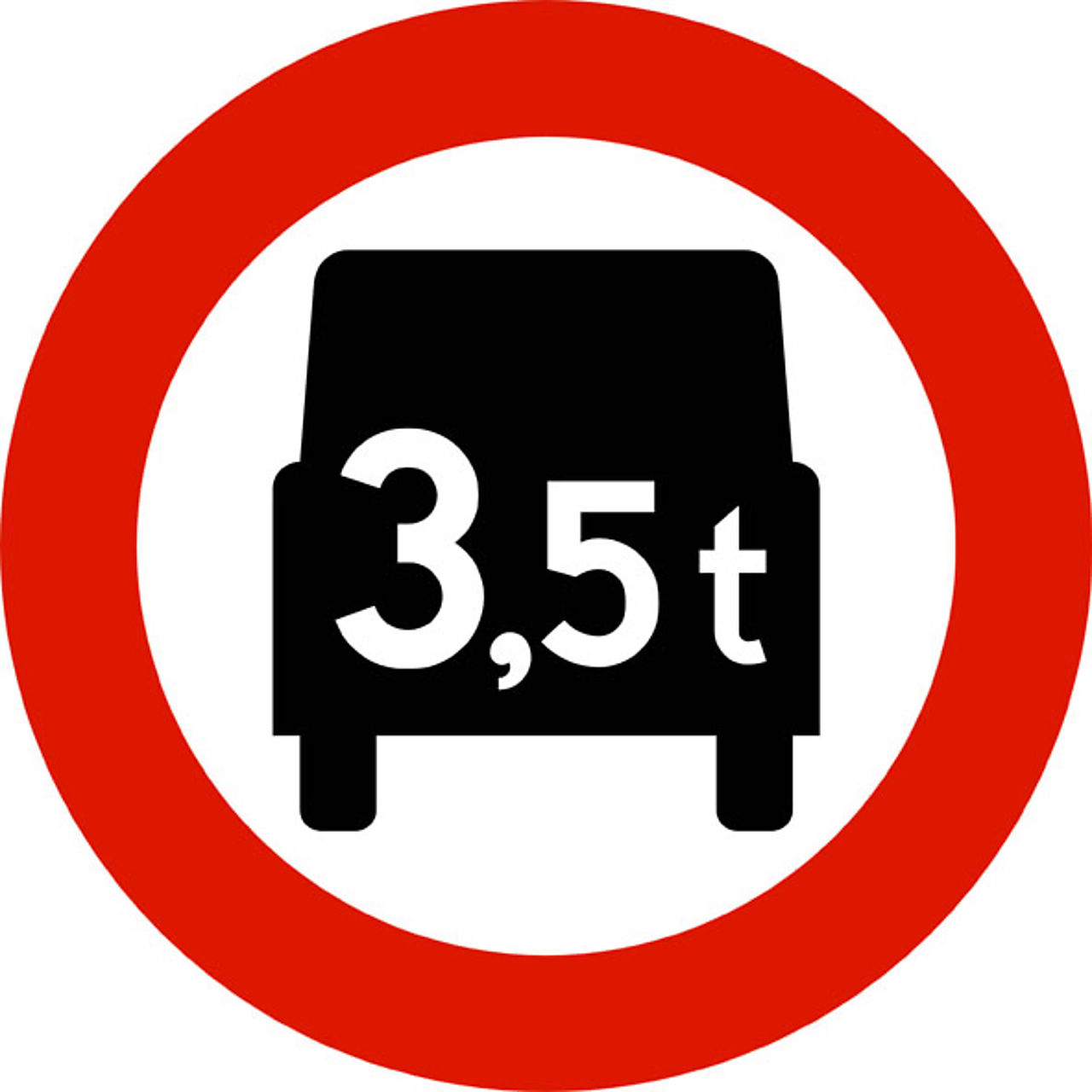 Skilt 310 "Forbudt for motorvogn med flere enn to hjul og med tillatt totalvekt høyere enn angitt" (X,X t) SS KL3 1
