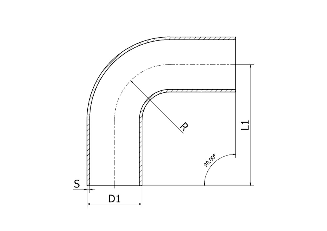 Bend sveiste 90° 316L/1.4404, 25x1,2 R=25 Lang, SMS 2
