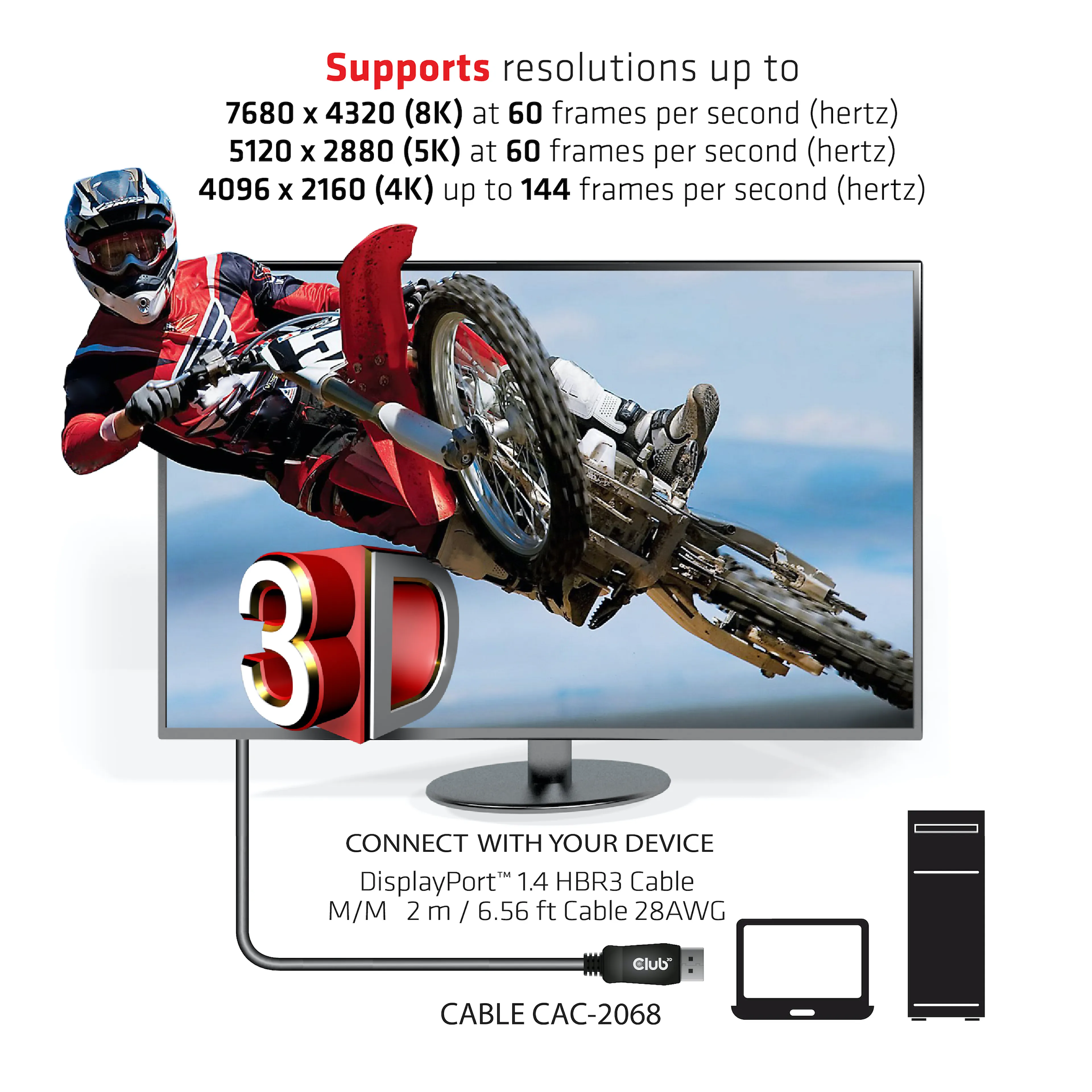 Club 3D DisplayPort 1.4 HBR3 Cable 2m - Mâle/Mâle - 8K60Hz