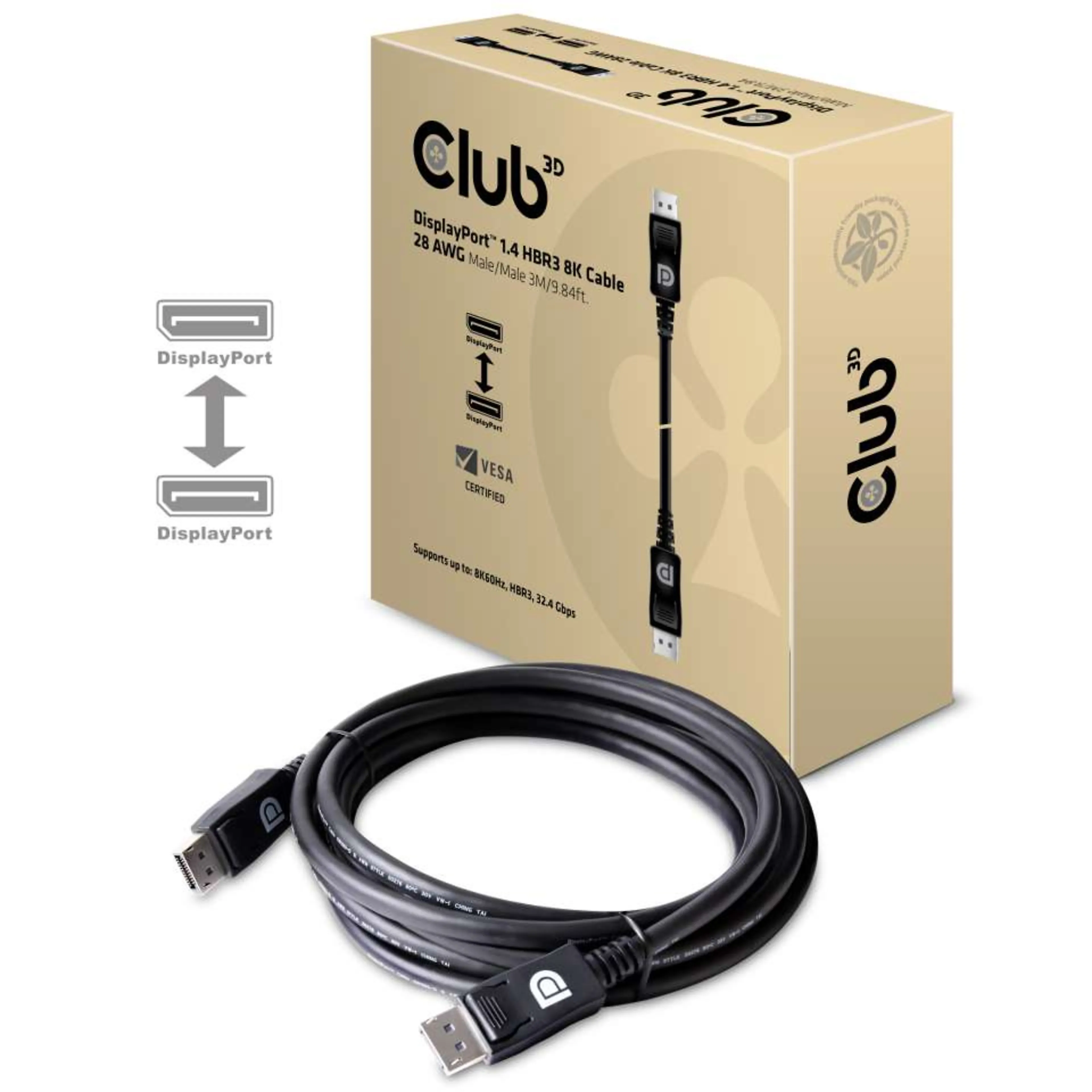 Club 3D Câble DisplayPort 1.4 HBR3 8K 28AWG 3m