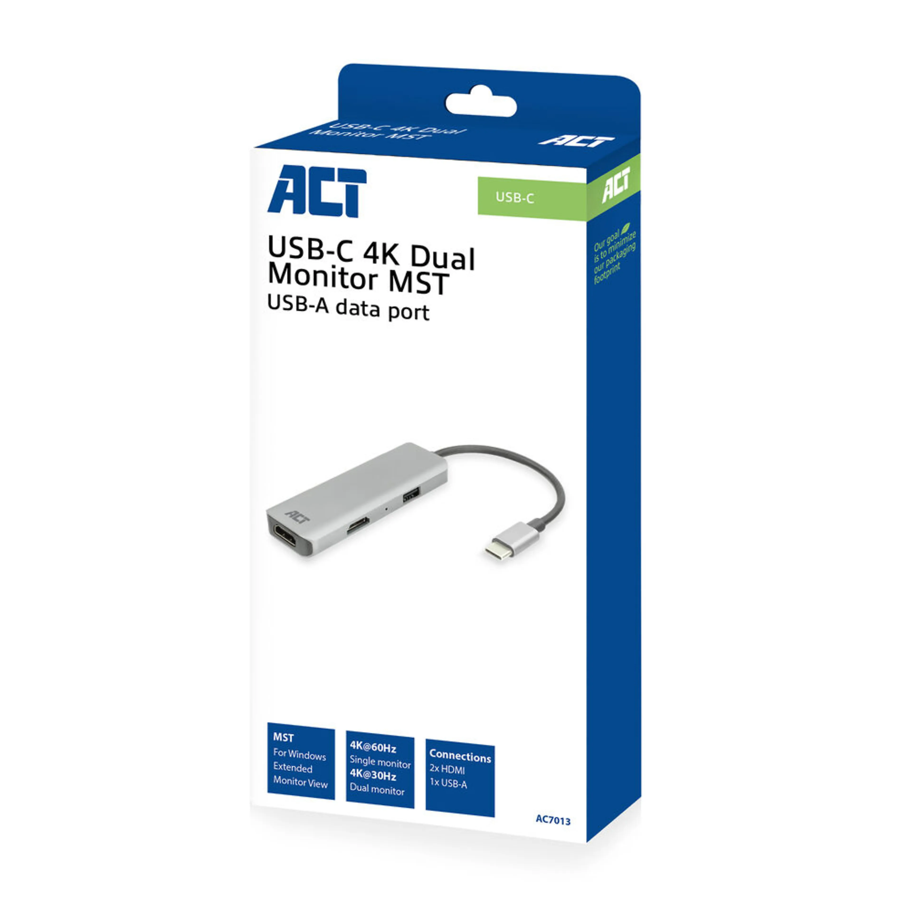 ACT USB-C 4K multiport adapter - 2 hdmi monitoren - usb-a datapoort