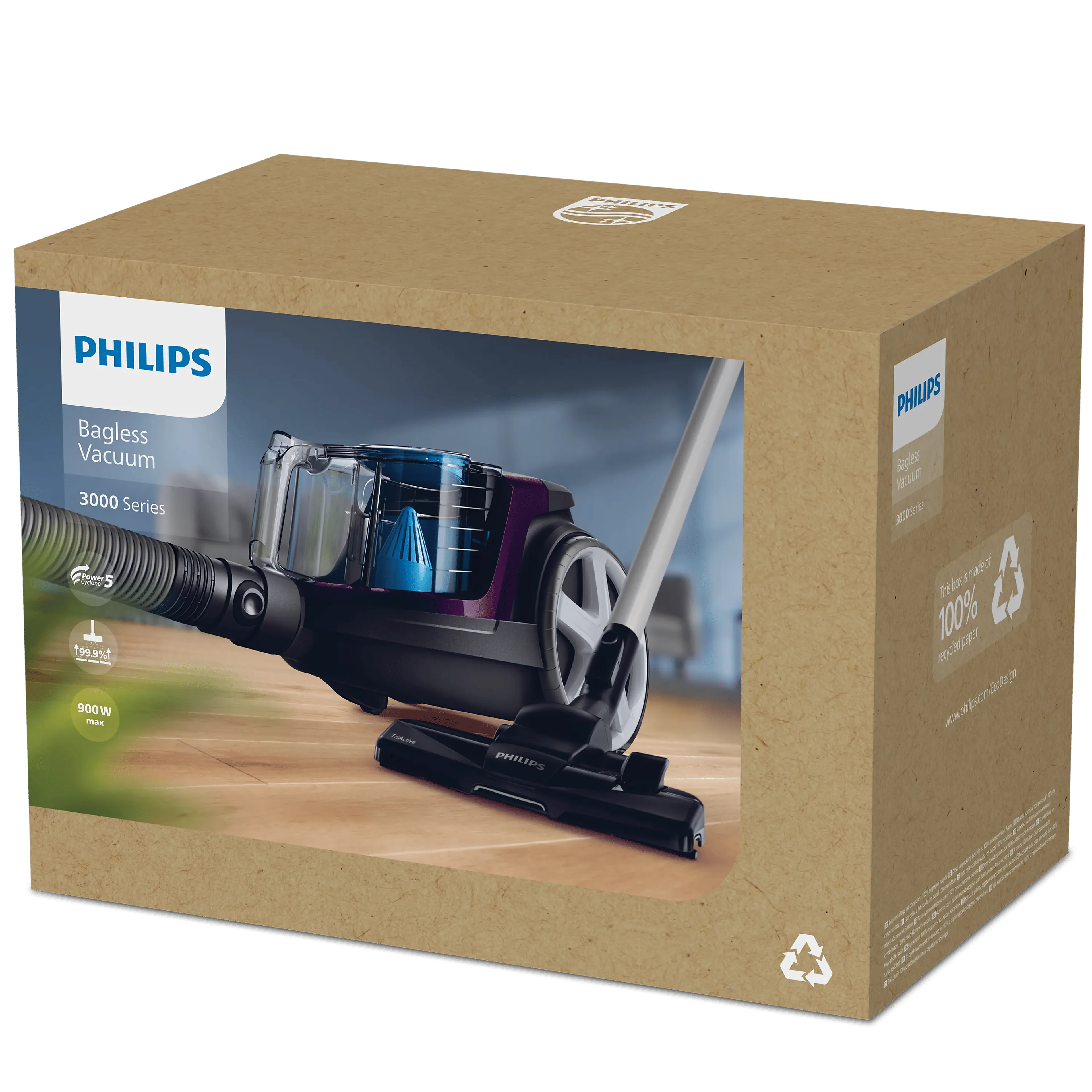 Philips 3000 series PowerPro Compact FC9333/09 - 900W - TriActive mondstuk - Hardfloor nozzle - Magic Purple