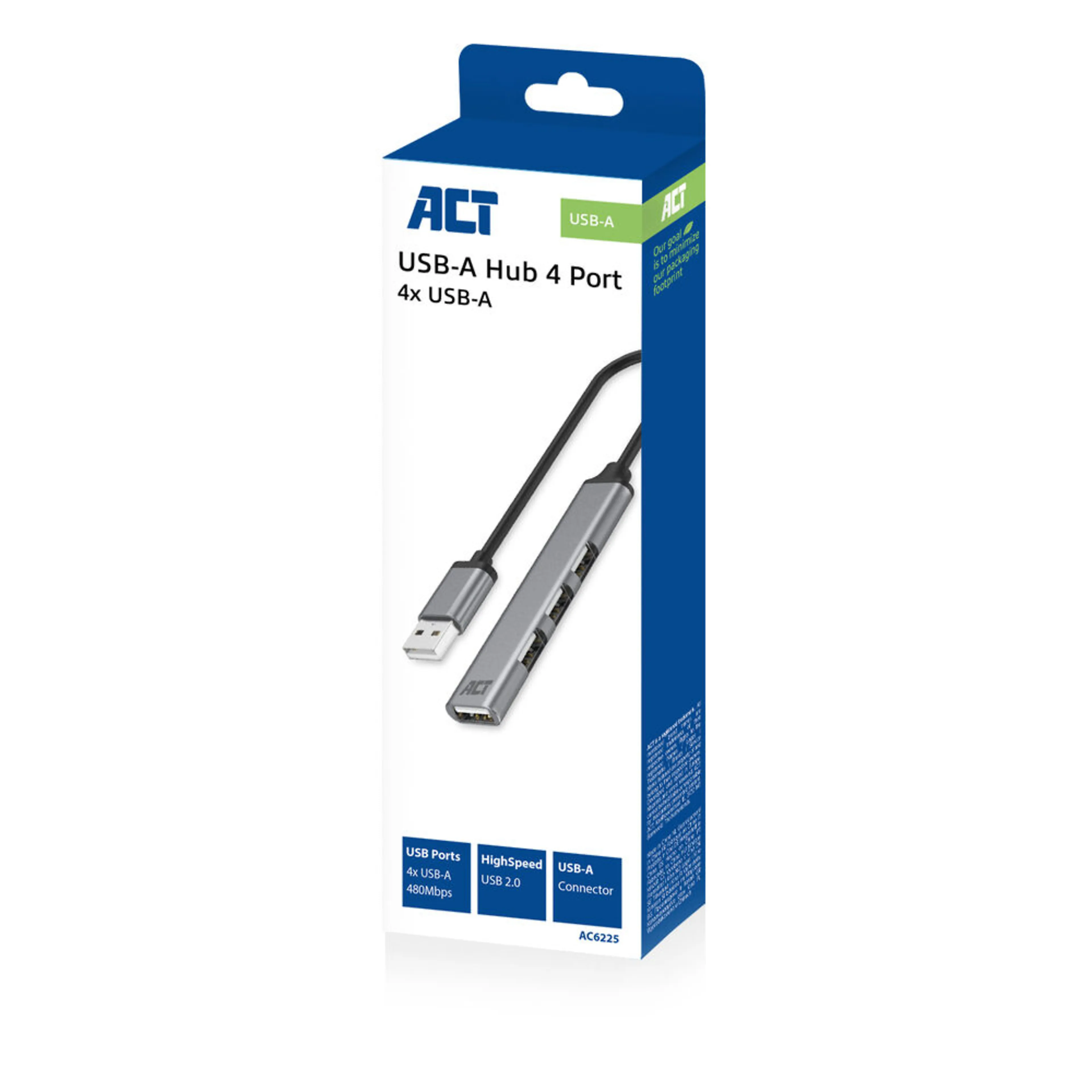 ACT hub USB-A AC6225 - 4 ports USB 2.0 - aluminium léger