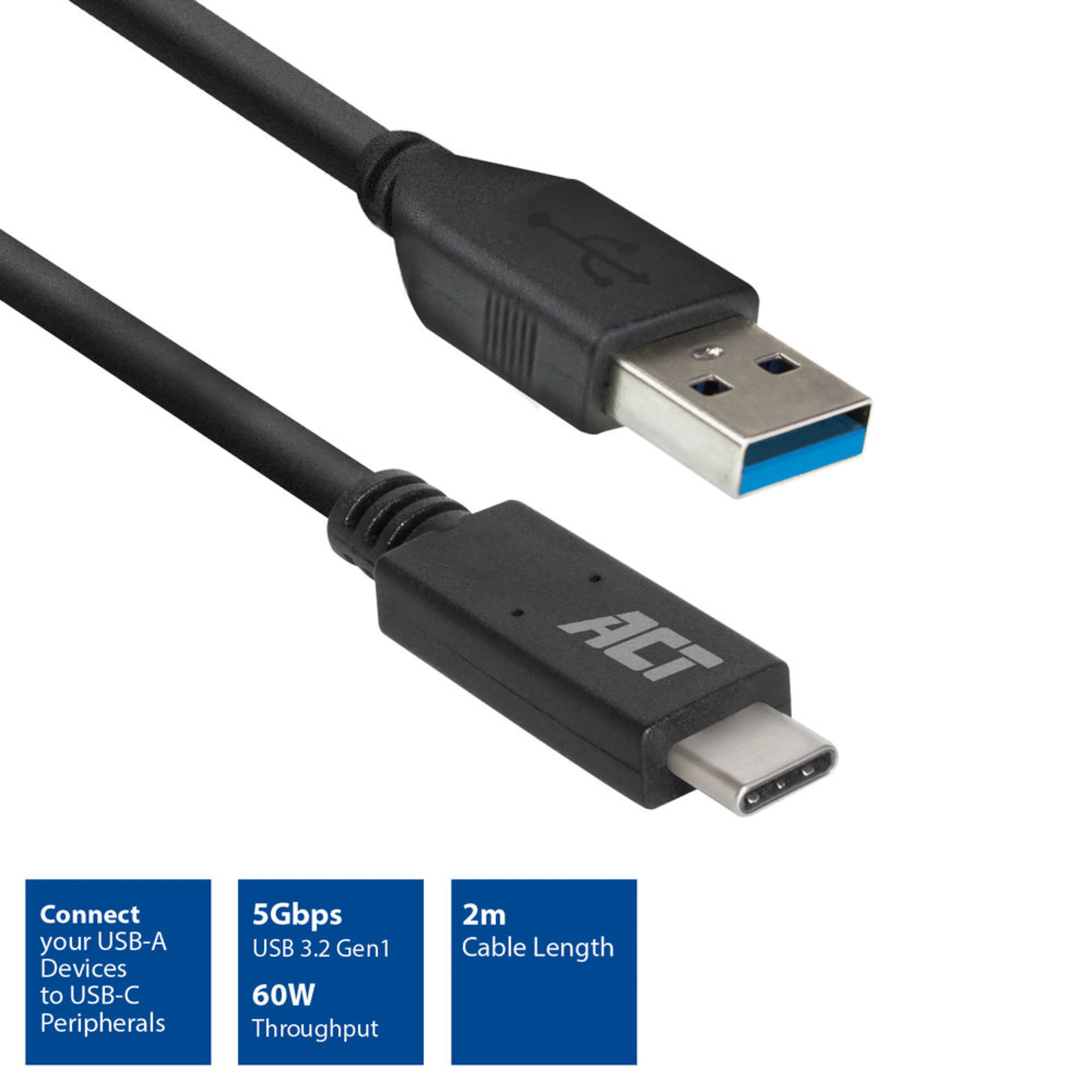 ACT Câble USB-A vers USB-C AC7417 - USB 3.2 Gen1 - 5Gbps - 60W - 2 mètres