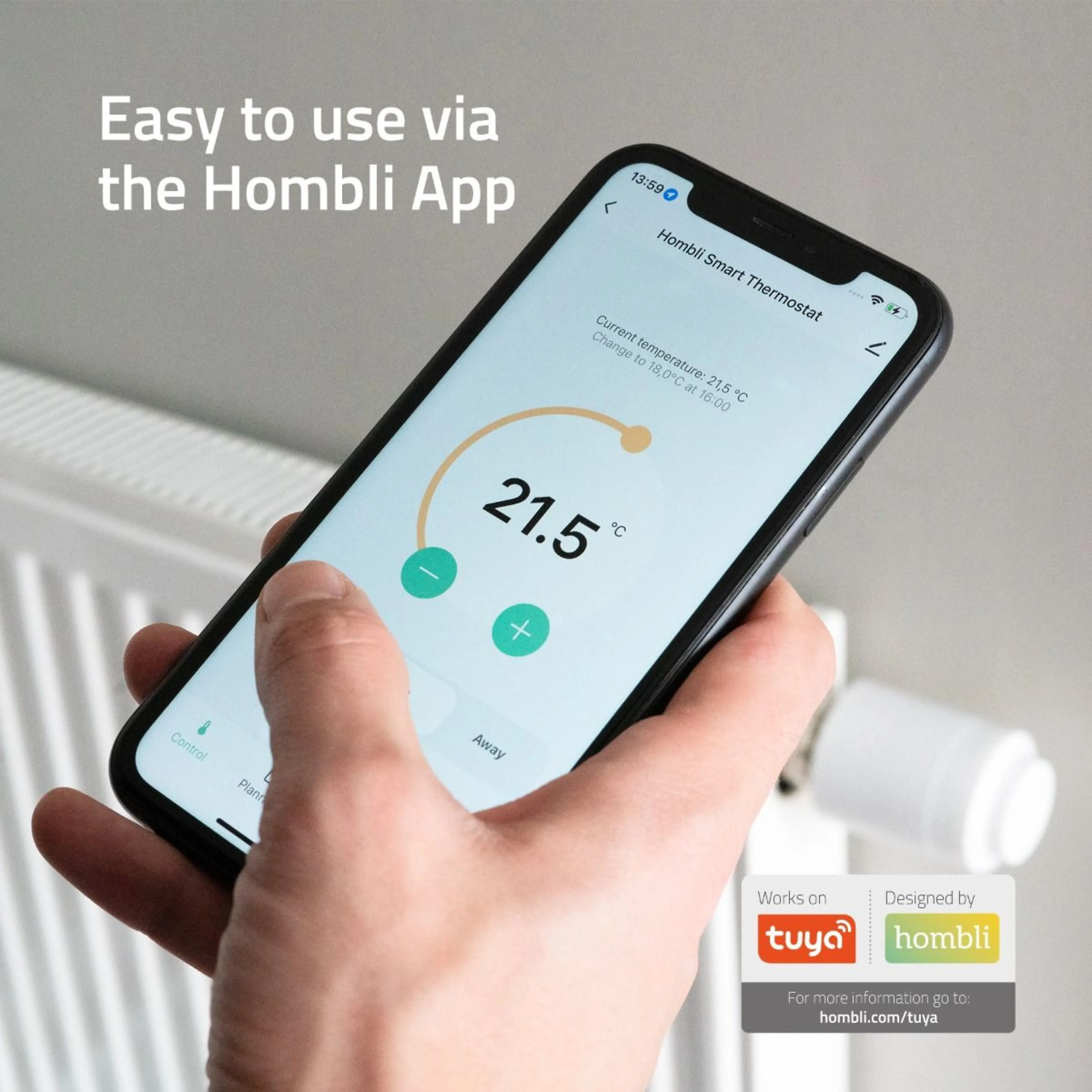 Hombli Smart BT Radiator Thermostat Add-on - bluetooth - IP21 - led display - M30 x 1.5 mm