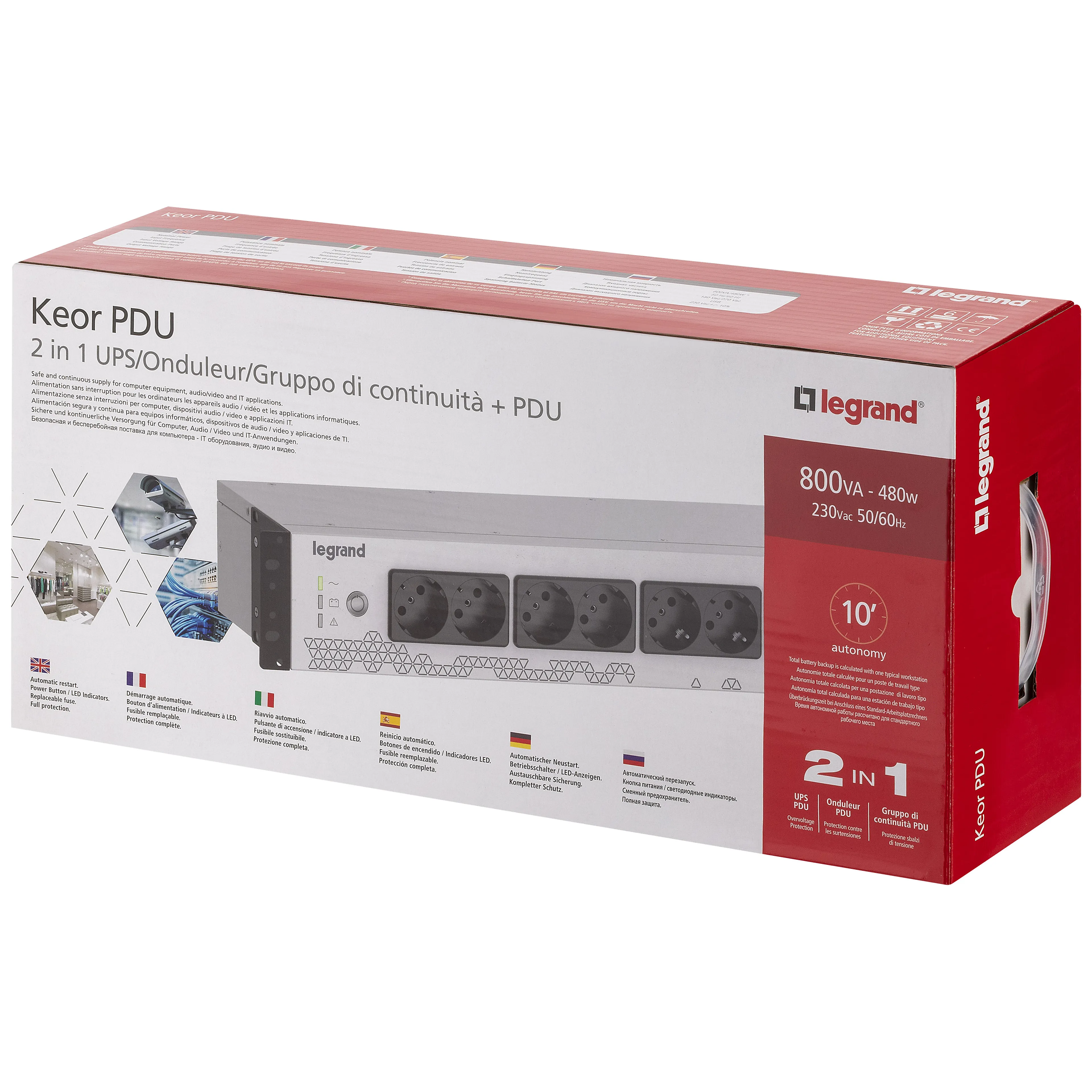 Legrand Keor UPS Keor PDU 800VA GR/IT input 8 IEC output - 800 VA - 480 W - Off-Line VFD - 8x C13 - 2U