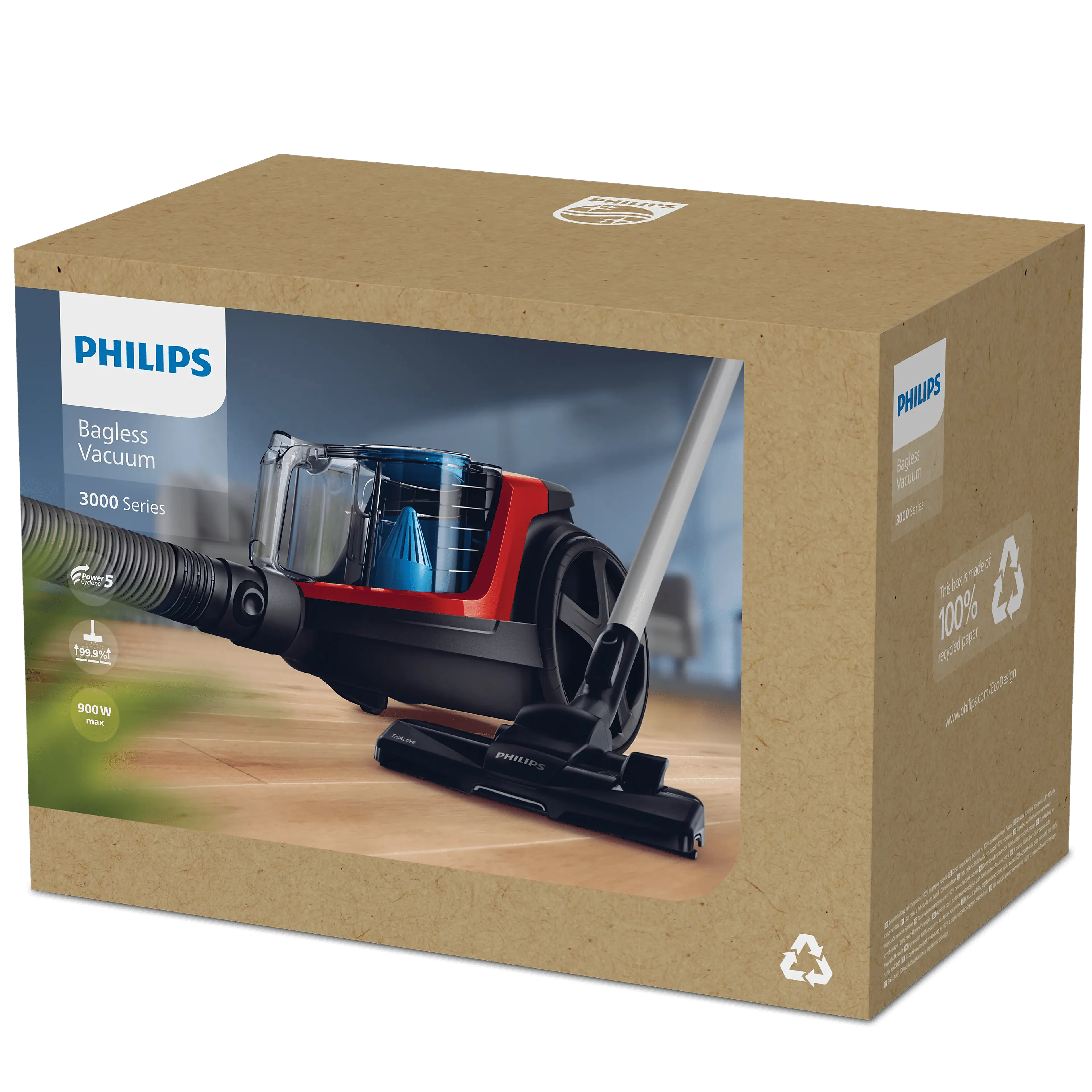 Philips 3000 series Aspirateur sans sac PowerPro Compact FC9330/09 - 900W - TriActive - Monza red