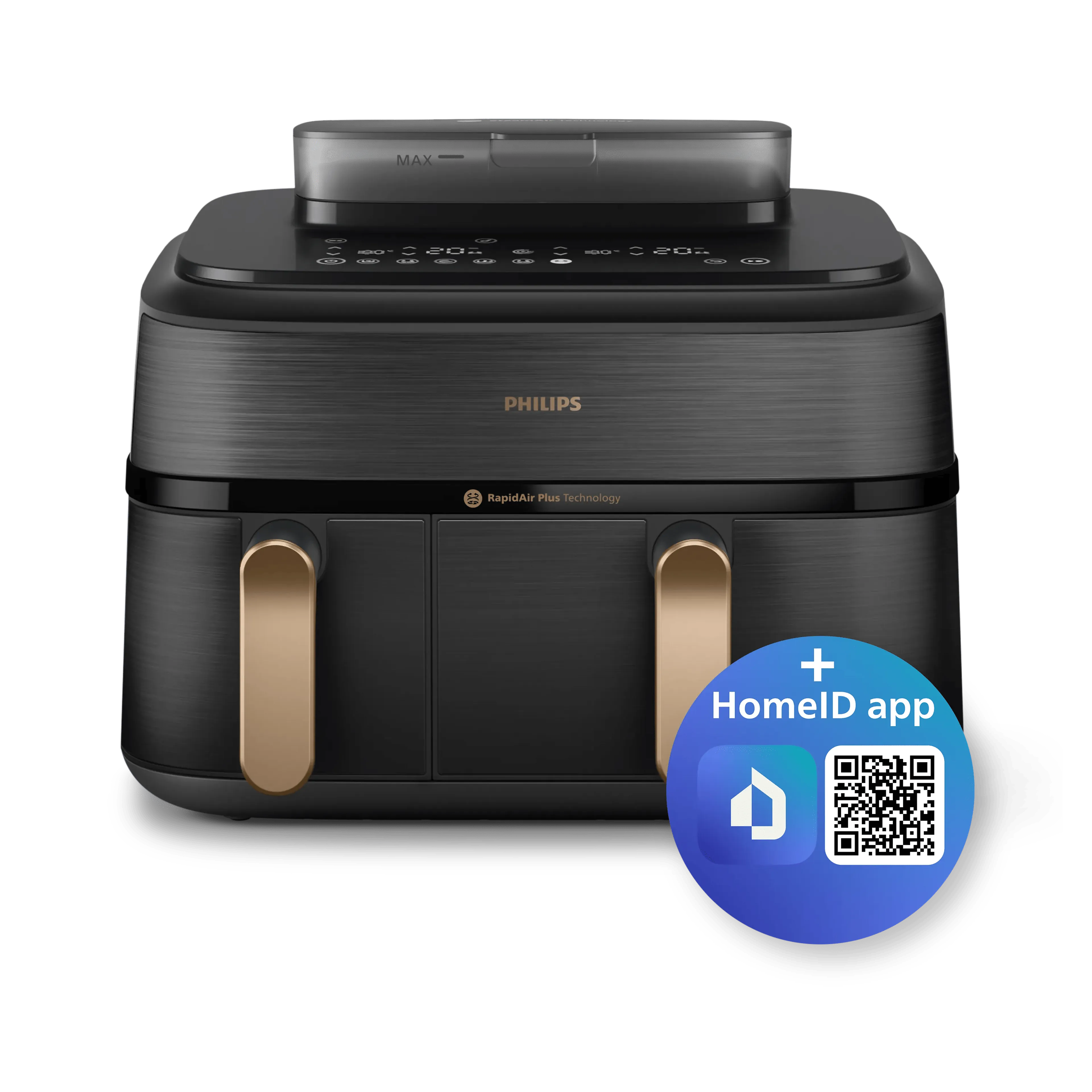 Philips 5000 series Airfryer Dual Basket 9L met stoomfunctie RapidAir Plus digitaal zwart roestvrij staal